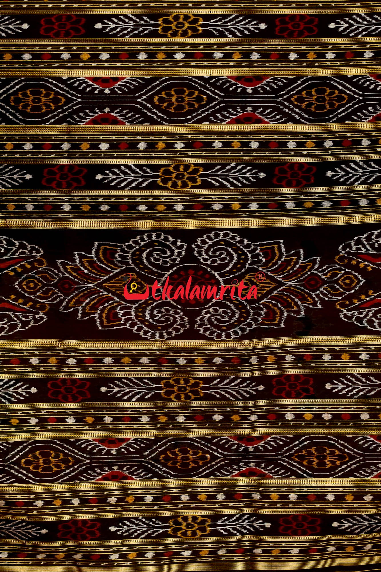 Orange Mammoth Lion Border Khandua Silk Saree