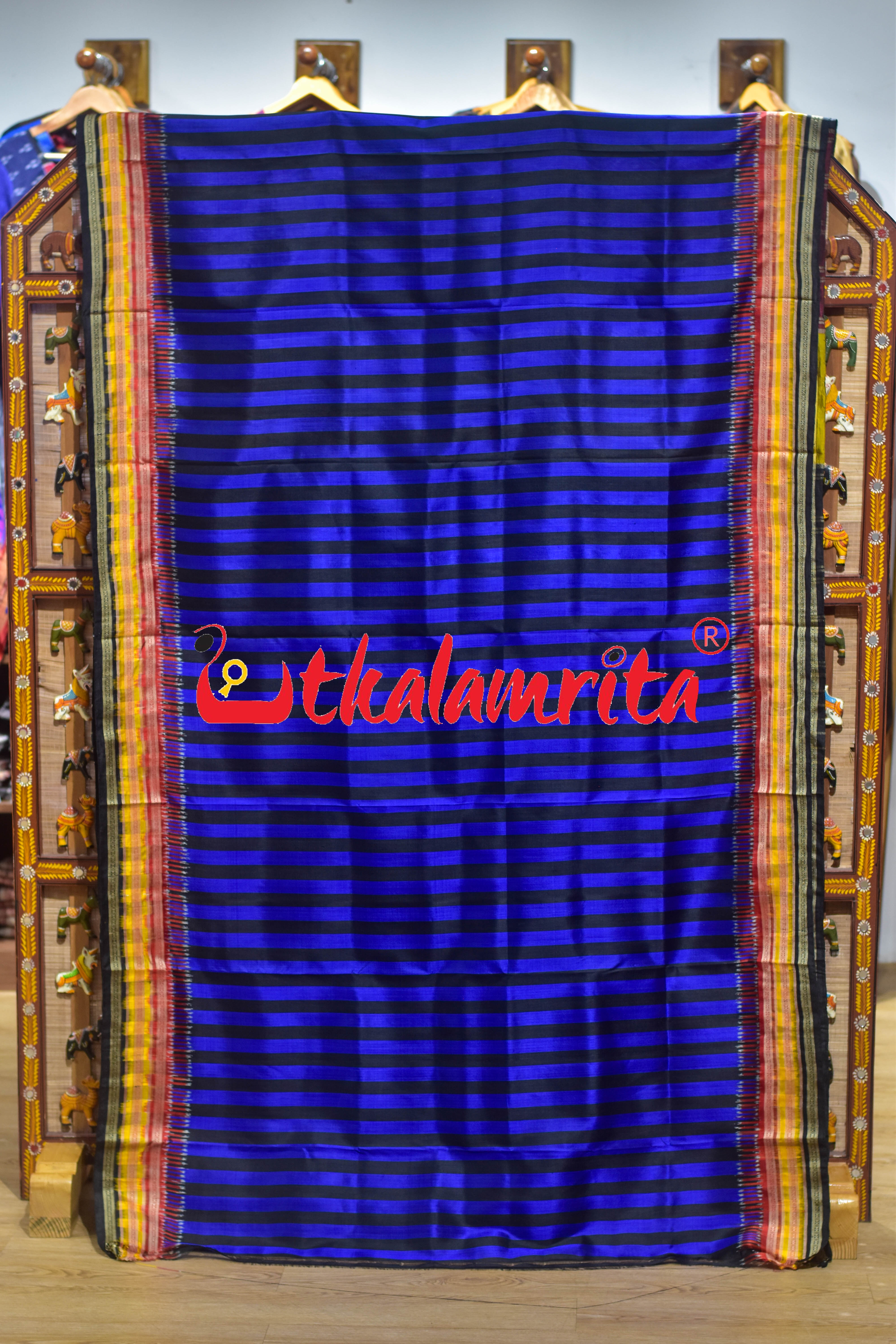 Blue Black Check Kathifera Silk Saree