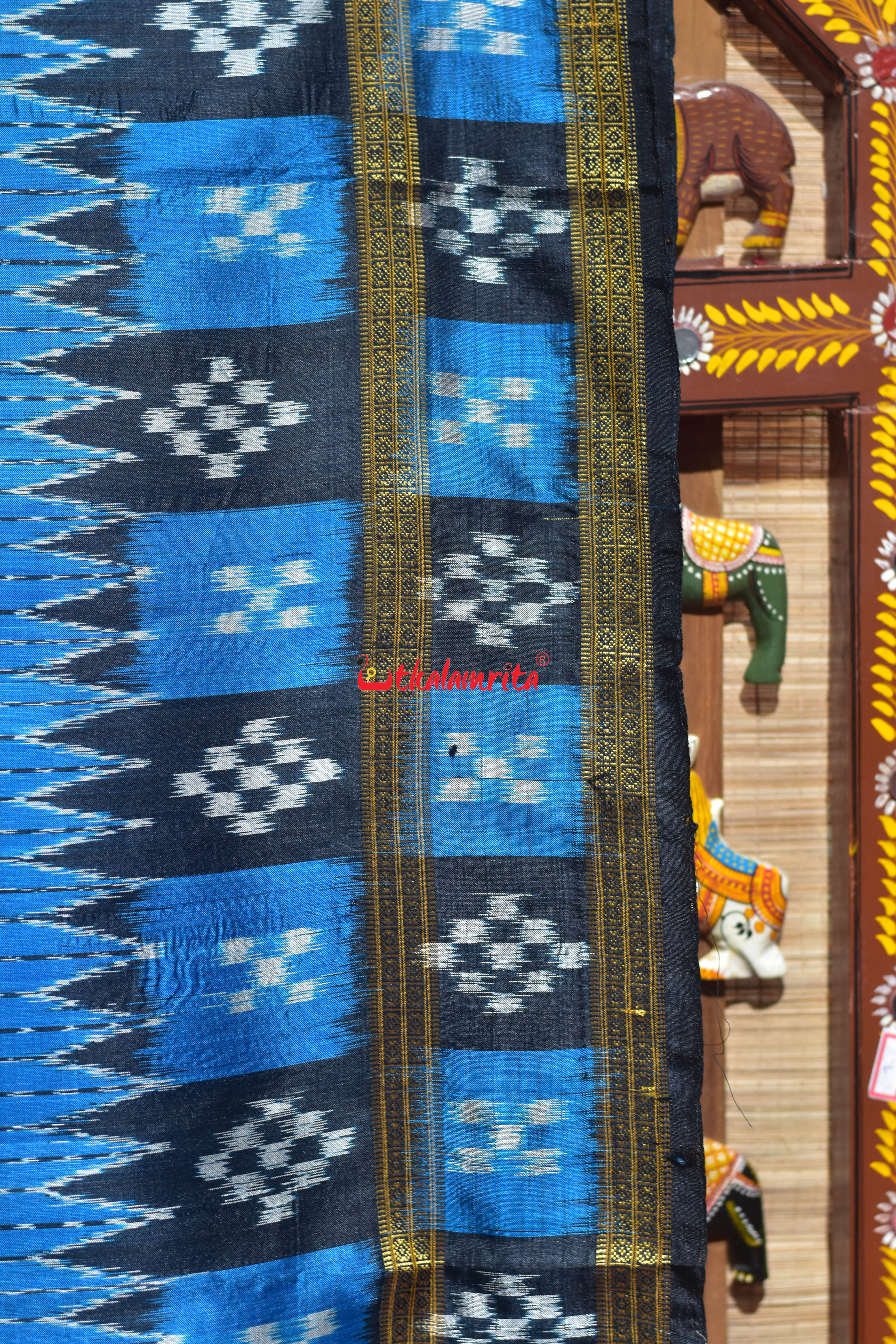 Body Lines Deep Blue Double Border Khandua Silk Saree