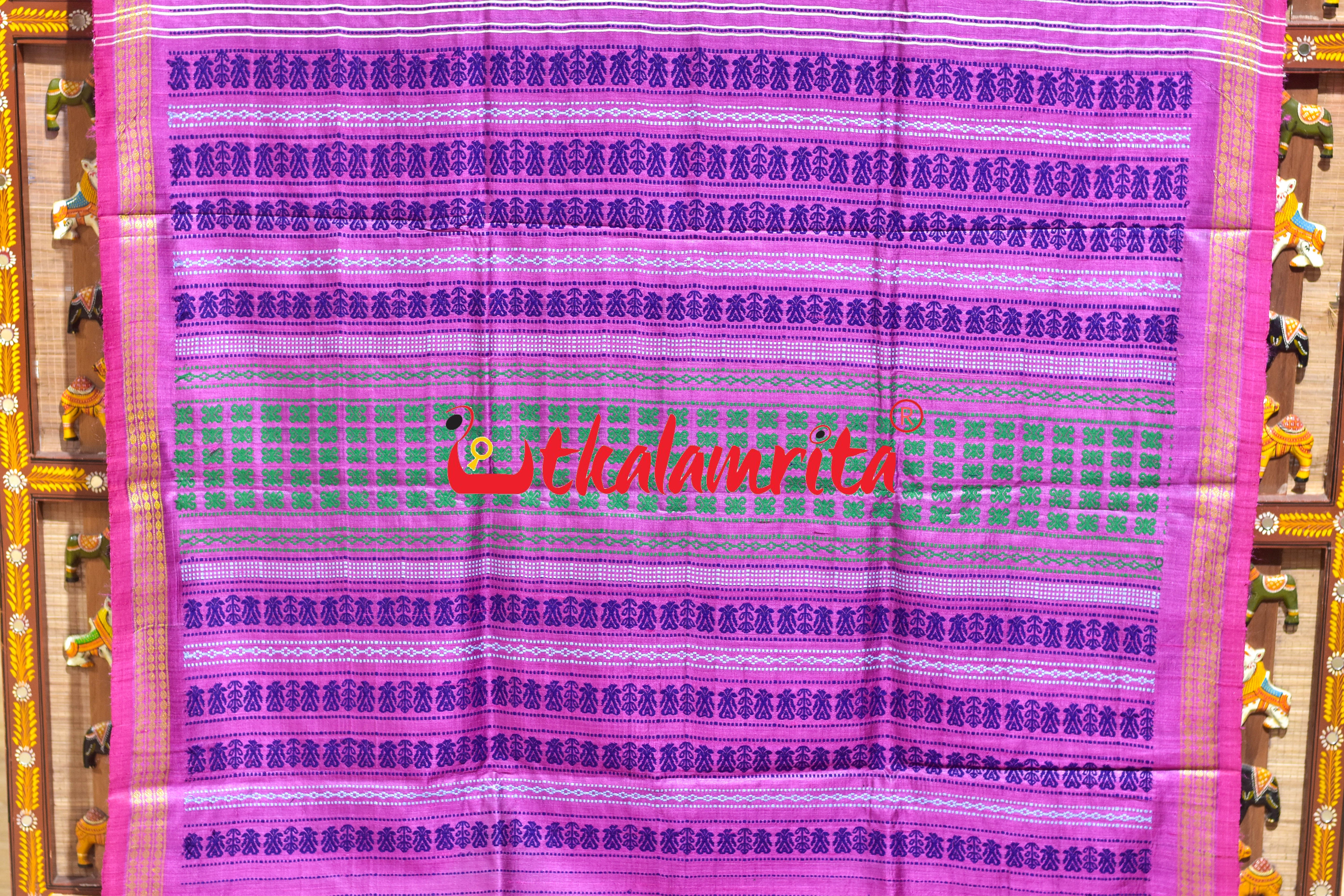 Smoky Green with Pink Dhadi Gopalpur Tussar Silk Saree