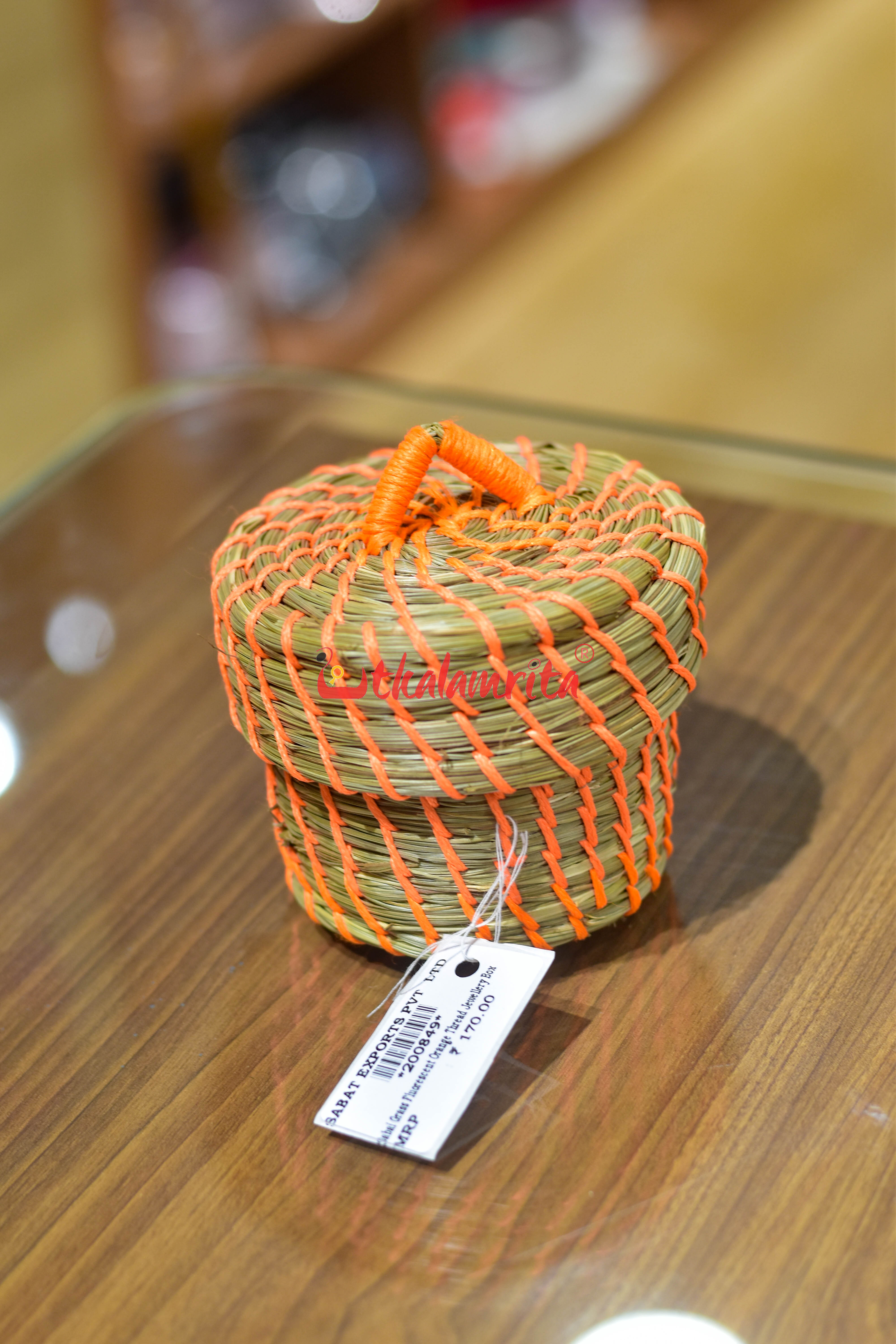 Sabai Grass Fluorescent Orange Thread Jewellery Box