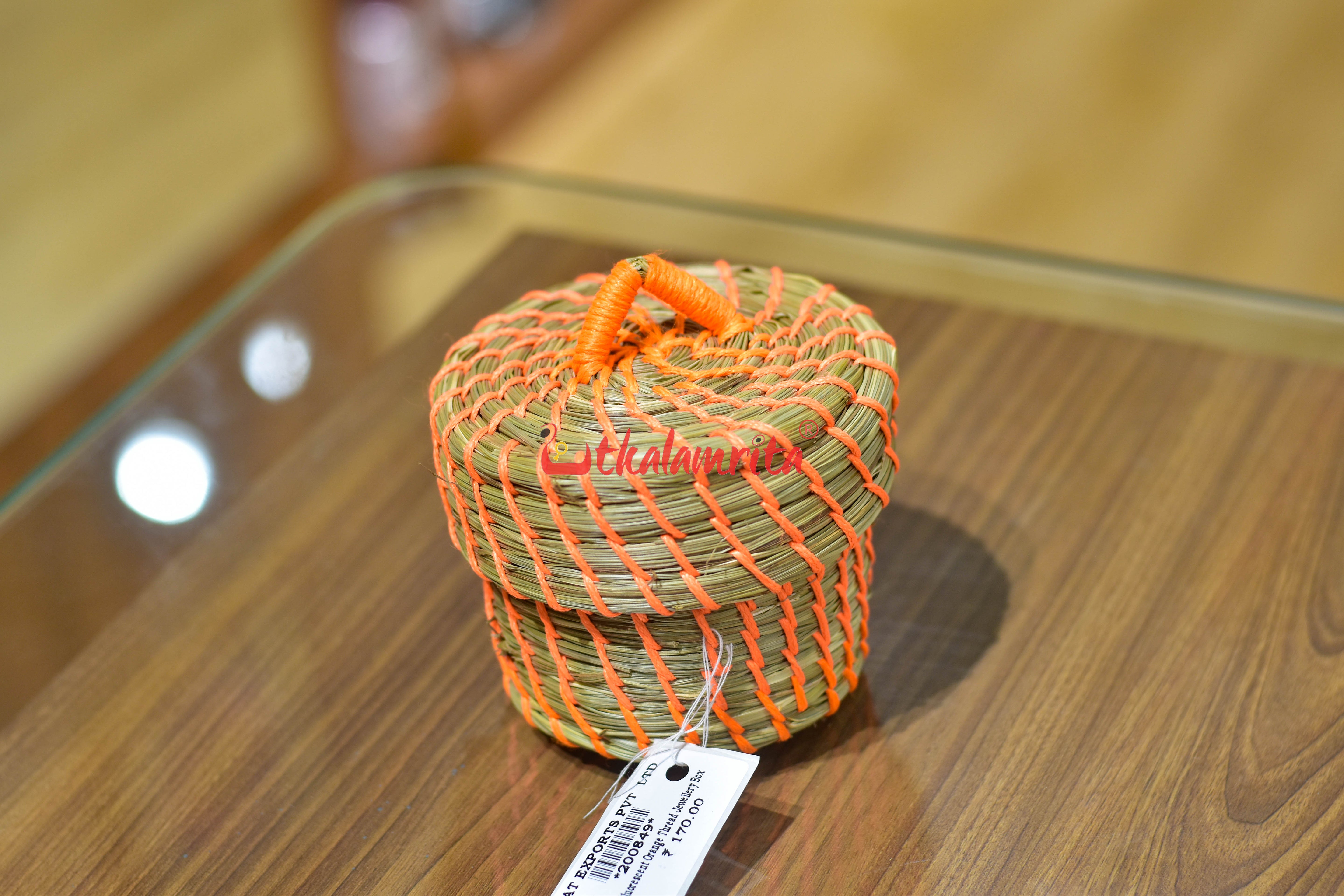 Sabai Grass Fluorescent Orange Thread Jewellery Box