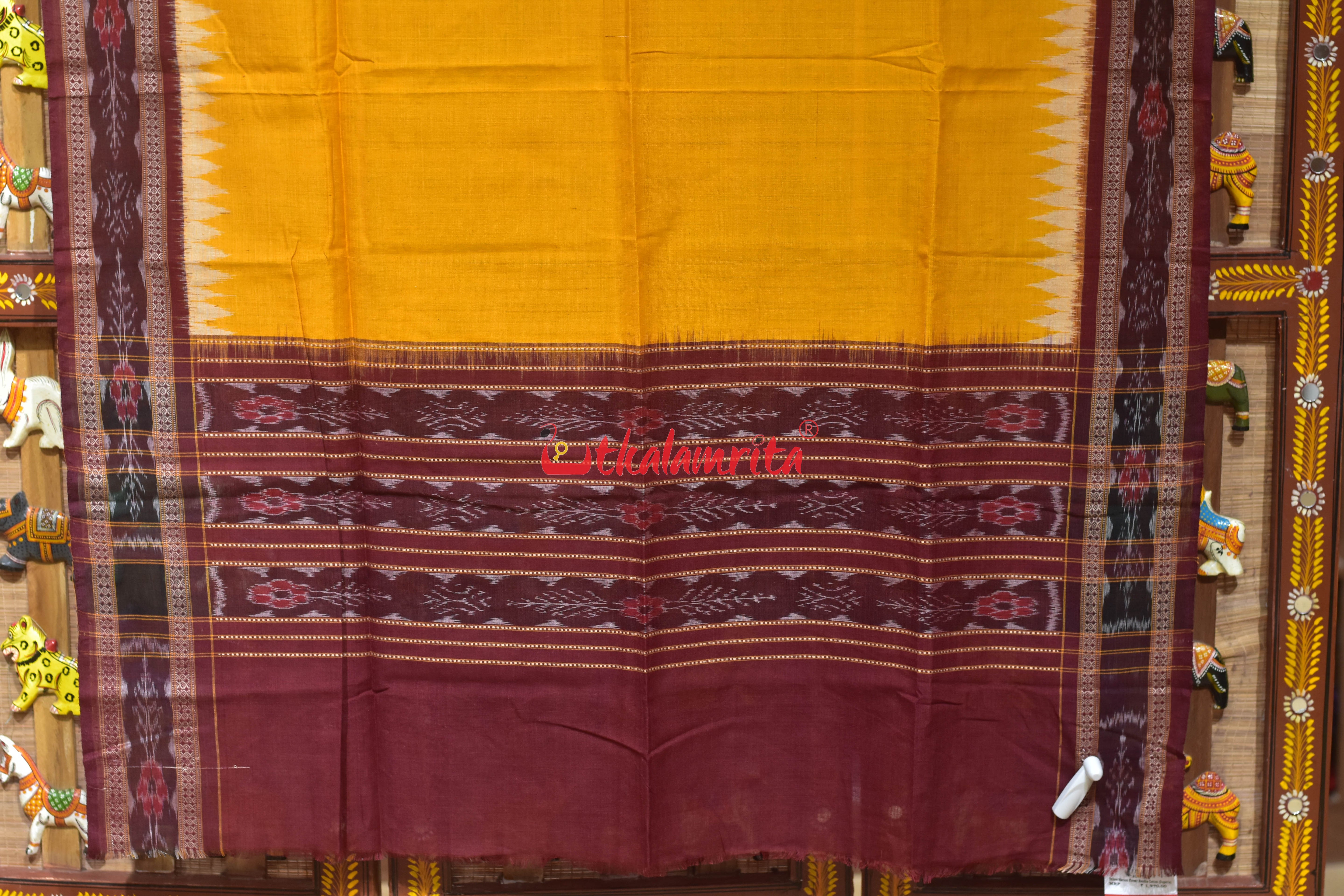 Yellow Maroon Flower Bandha Cotton (Dupatta)