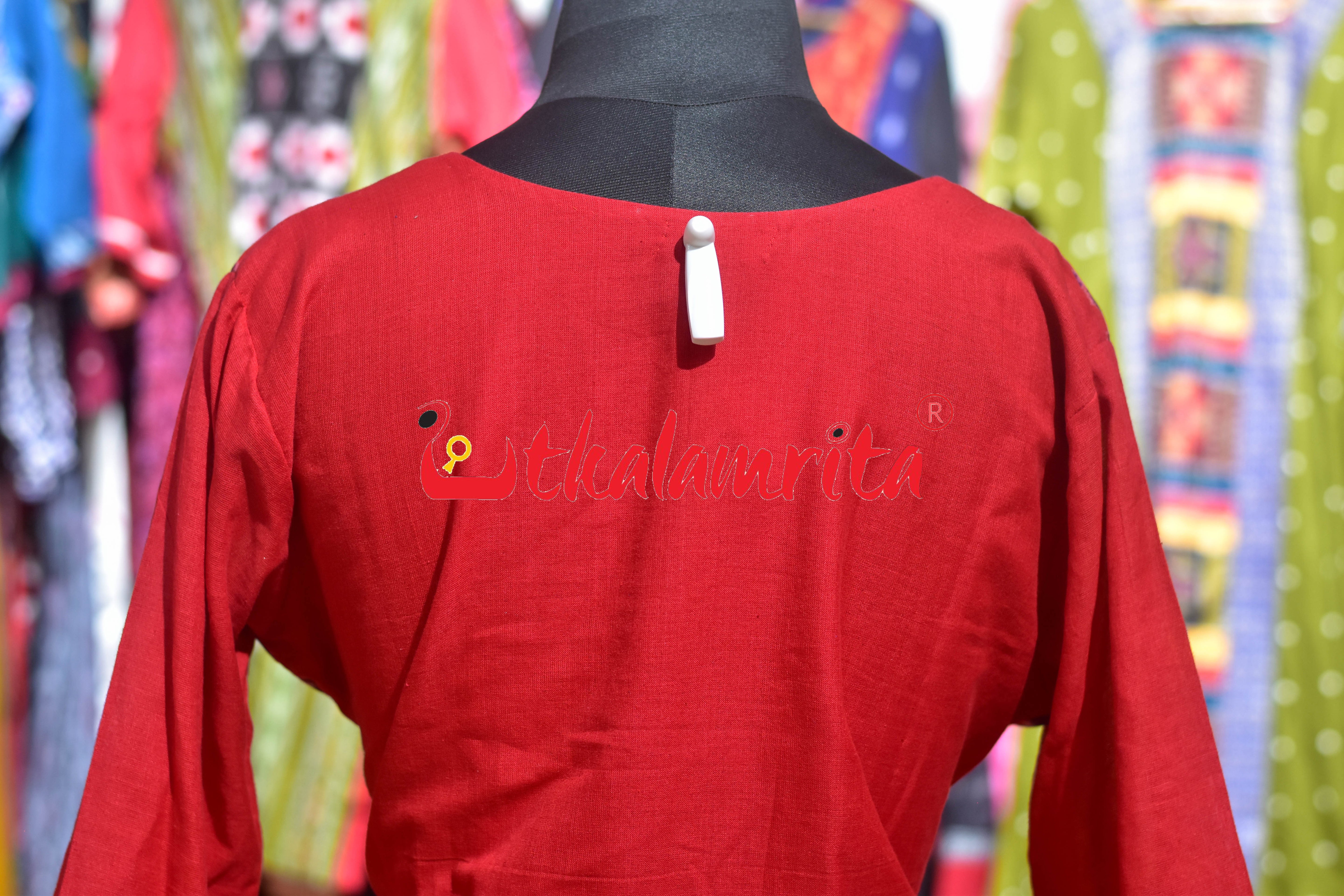 Plain Red with Front 3D Design (Ladies' Kurta)