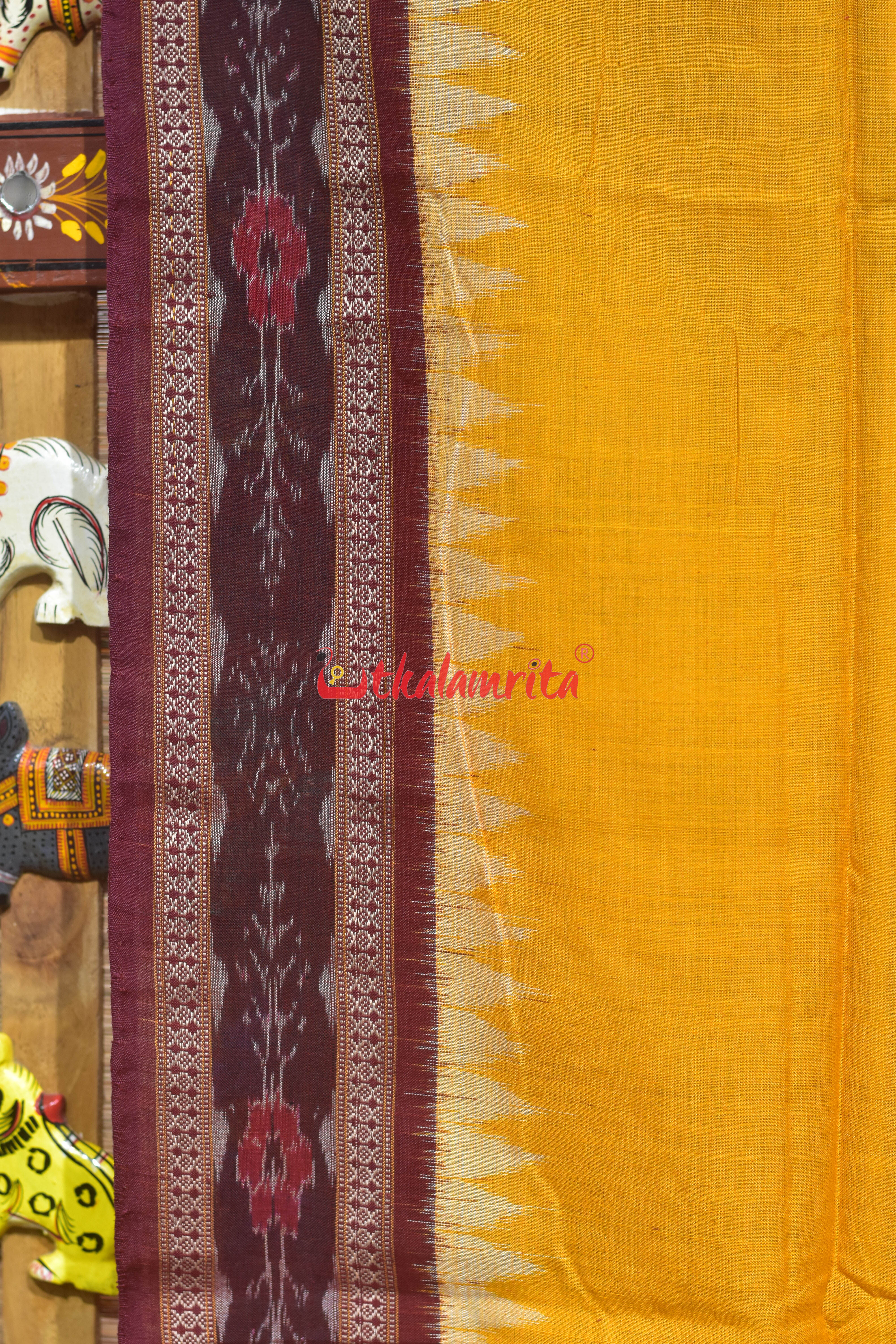 Yellow Maroon Flower Bandha Cotton (Dupatta)