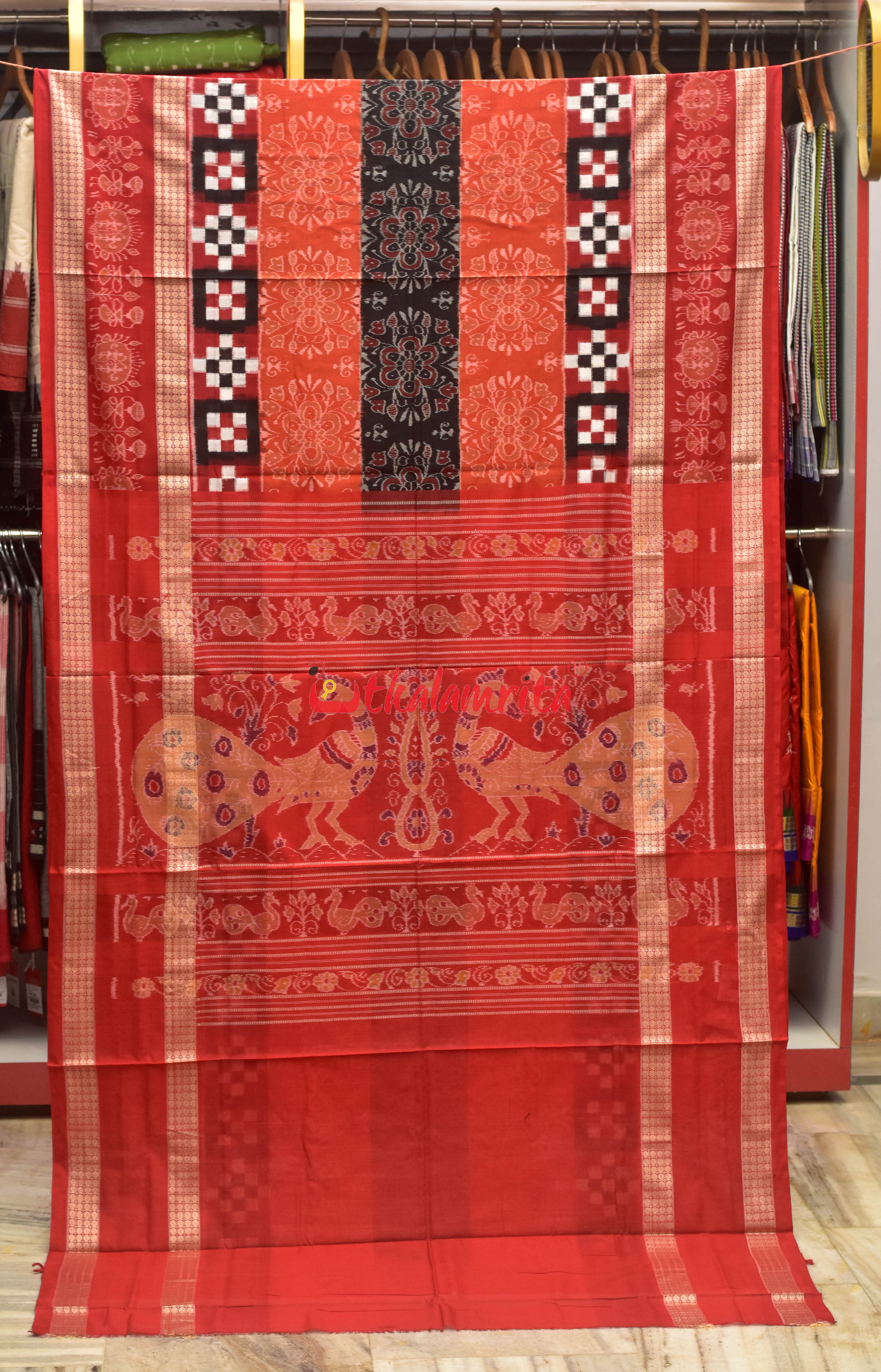 Khidi Pasapali Double Border Sambalpuri Cotton Saree