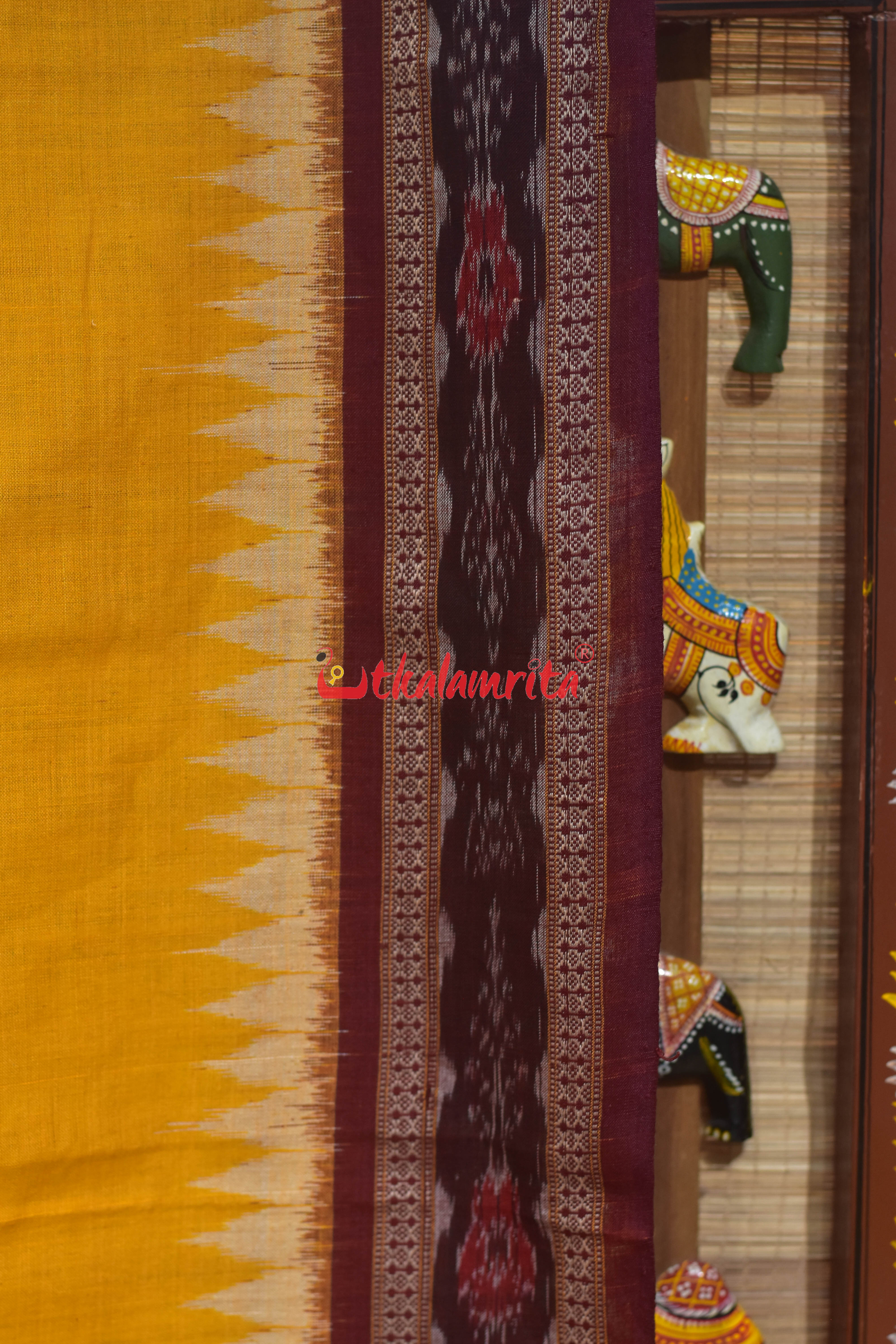 Yellow Maroon Flower Bandha Cotton (Dupatta)