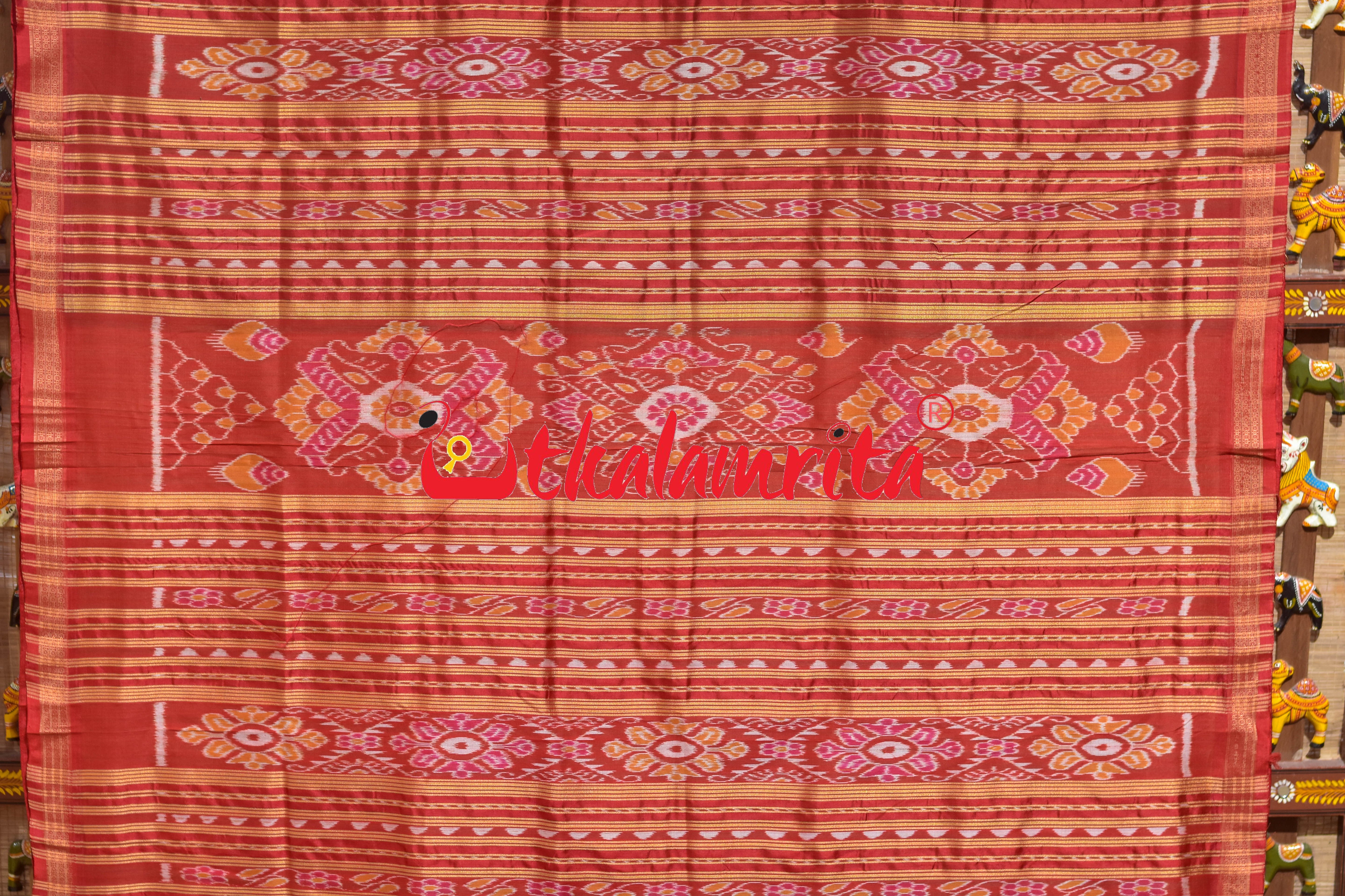 Green Red Stripes Khandua Silk Saree