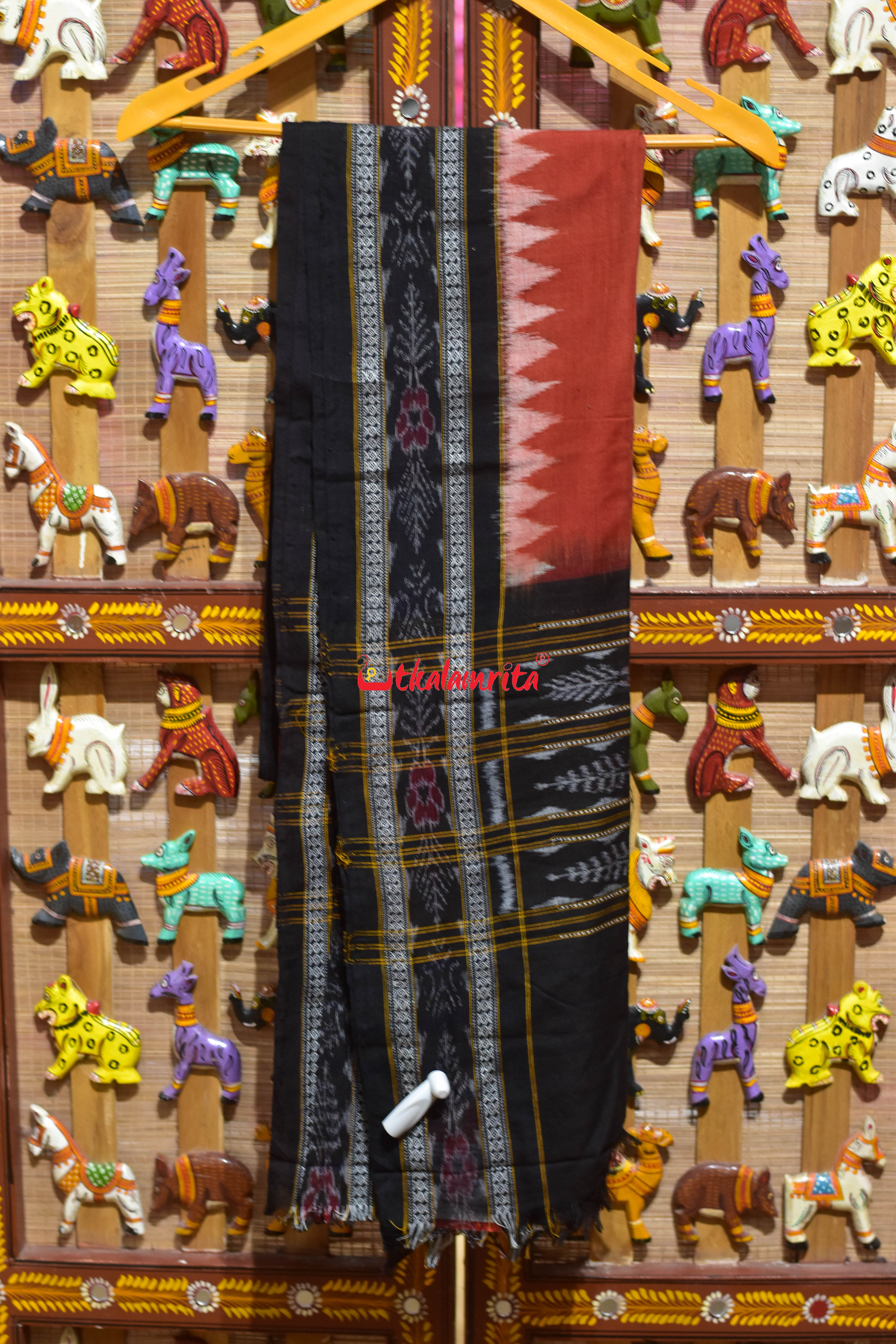 Rust Black Flower Bandha Cotton (Dupatta)