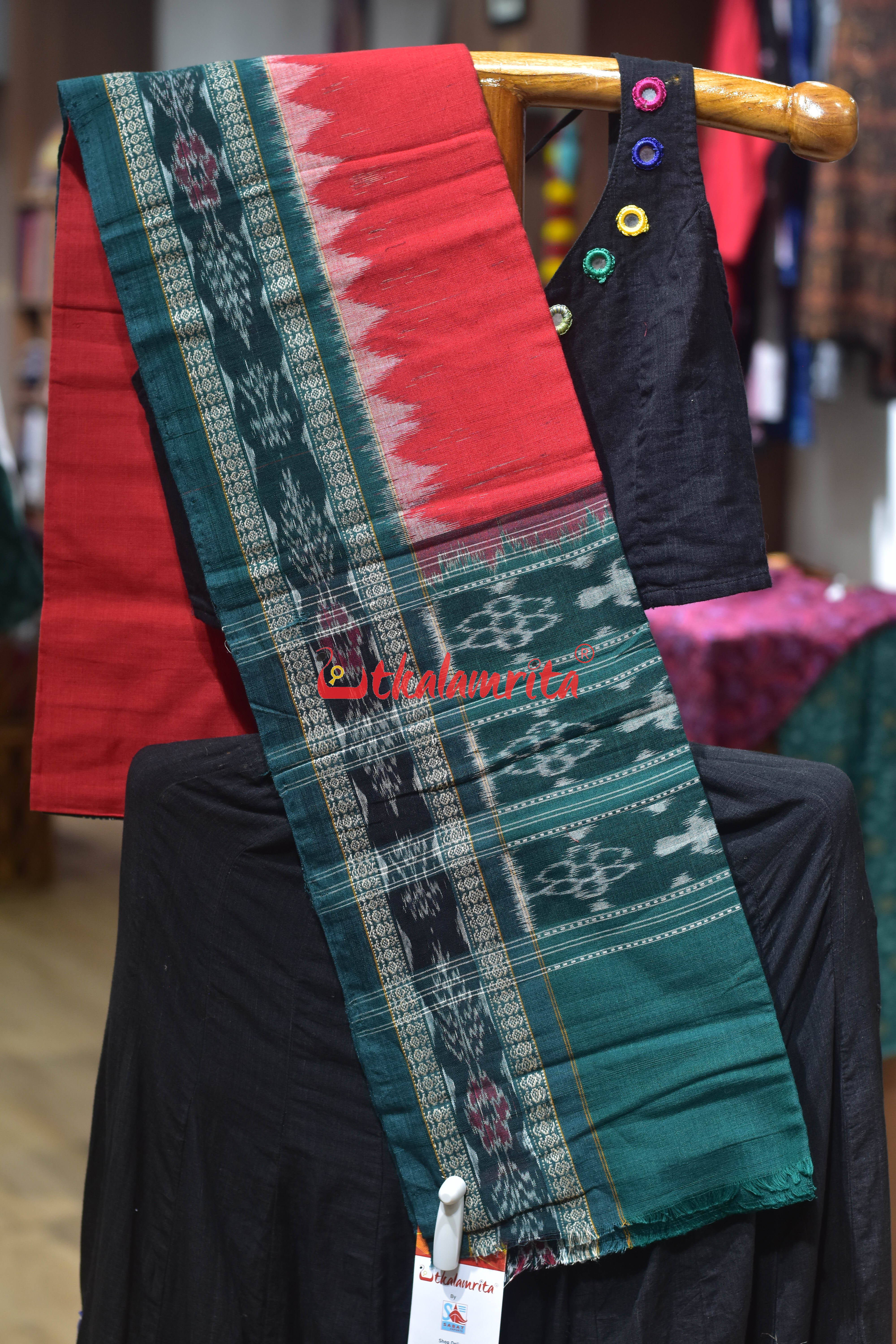Red Green Flower Bandha Cotton (Dupatta)
