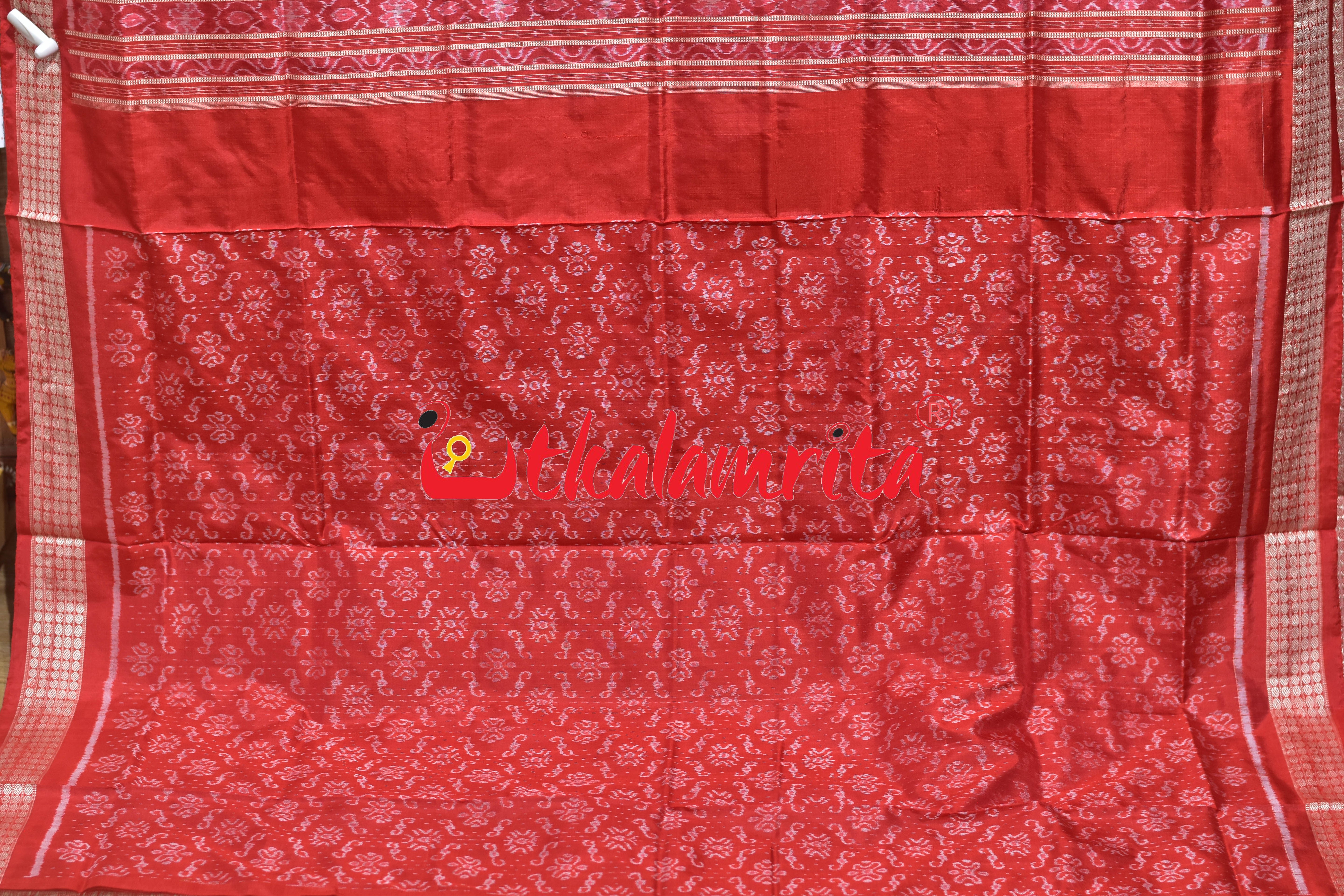 Coffee Red Konark Temple Sambalpuri Silk Saree