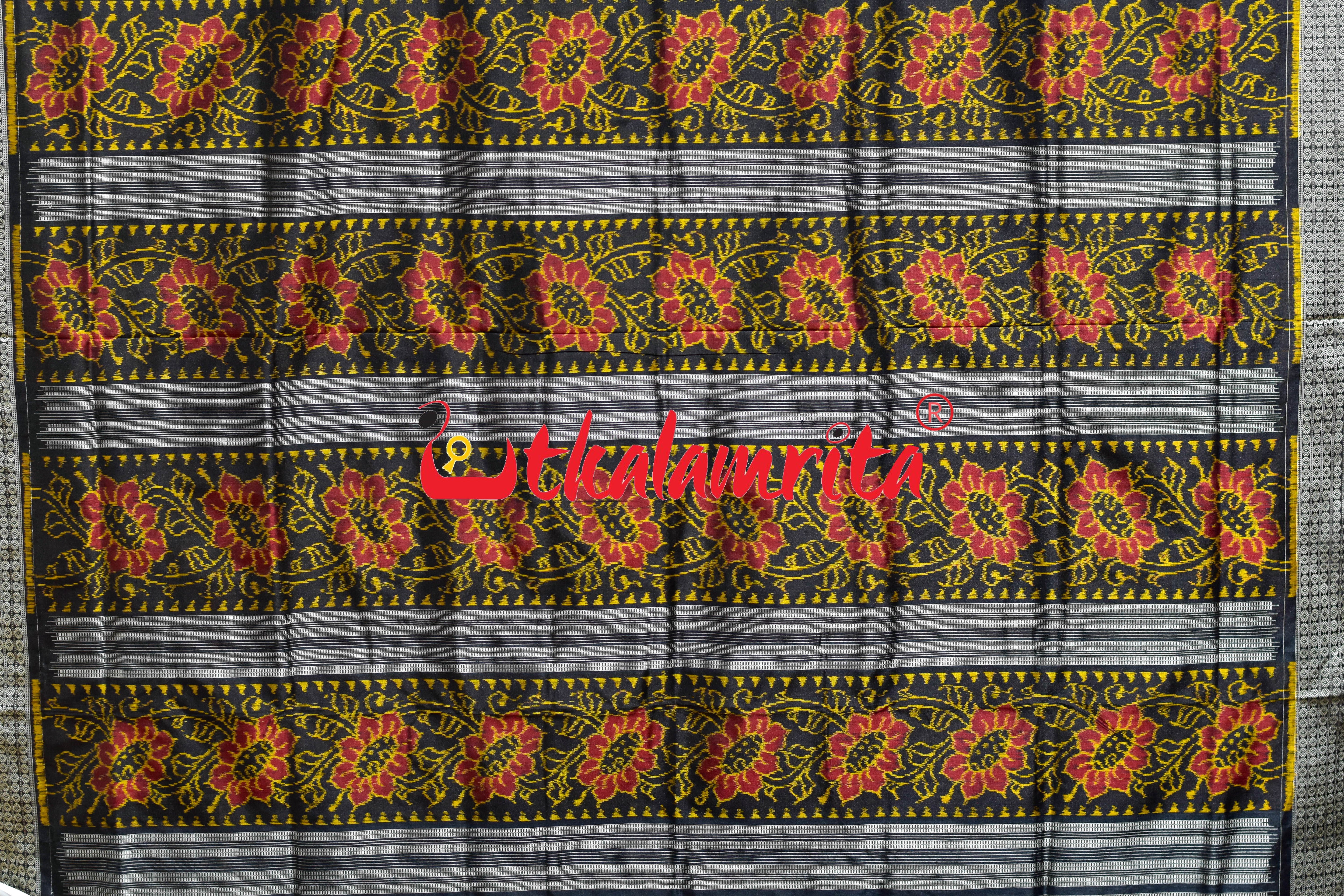 Black Golden Mayurapucha Sambalpuri Silk Saree