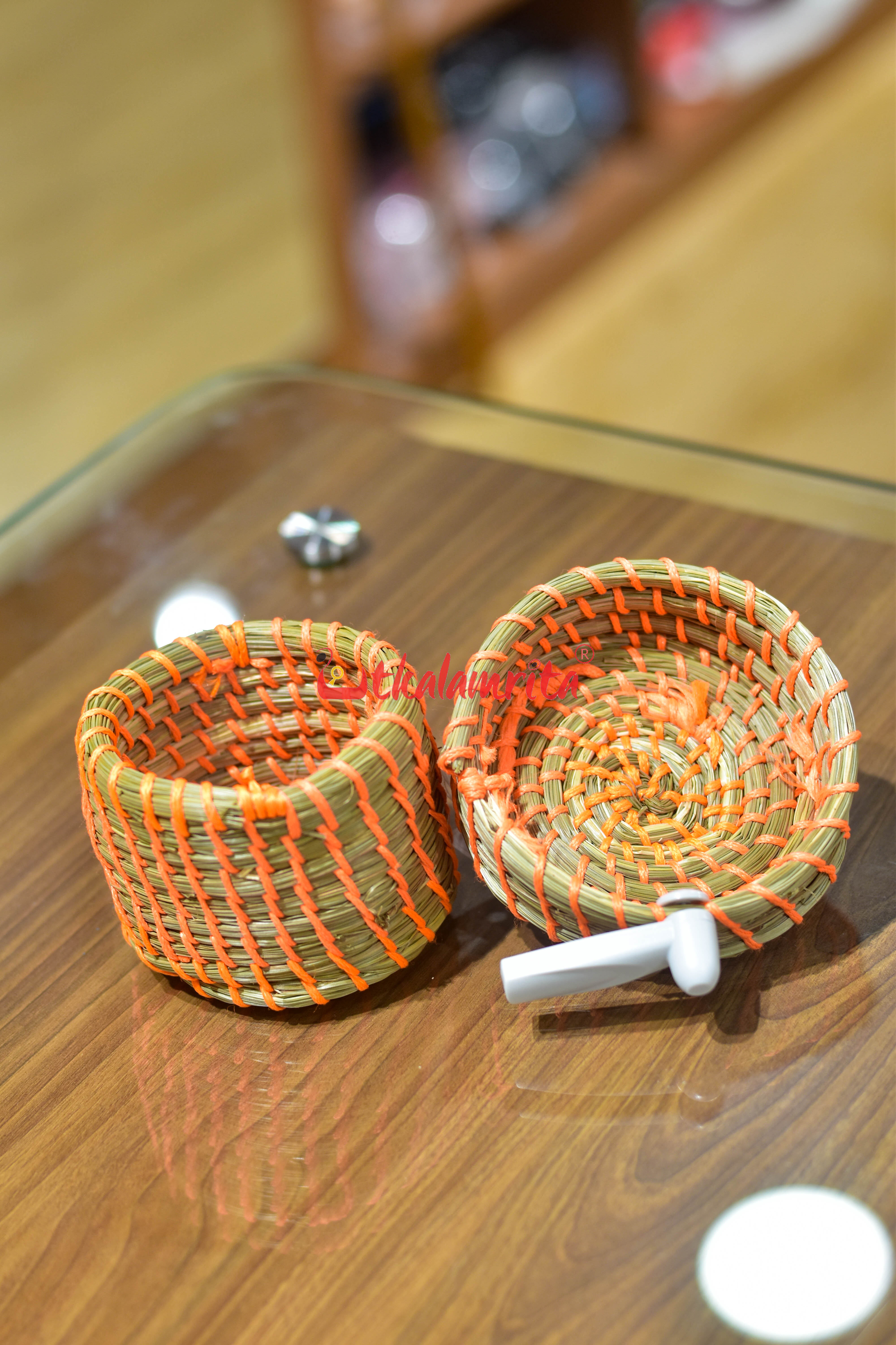 Sabai Grass Fluorescent Orange Thread Jewellery Box