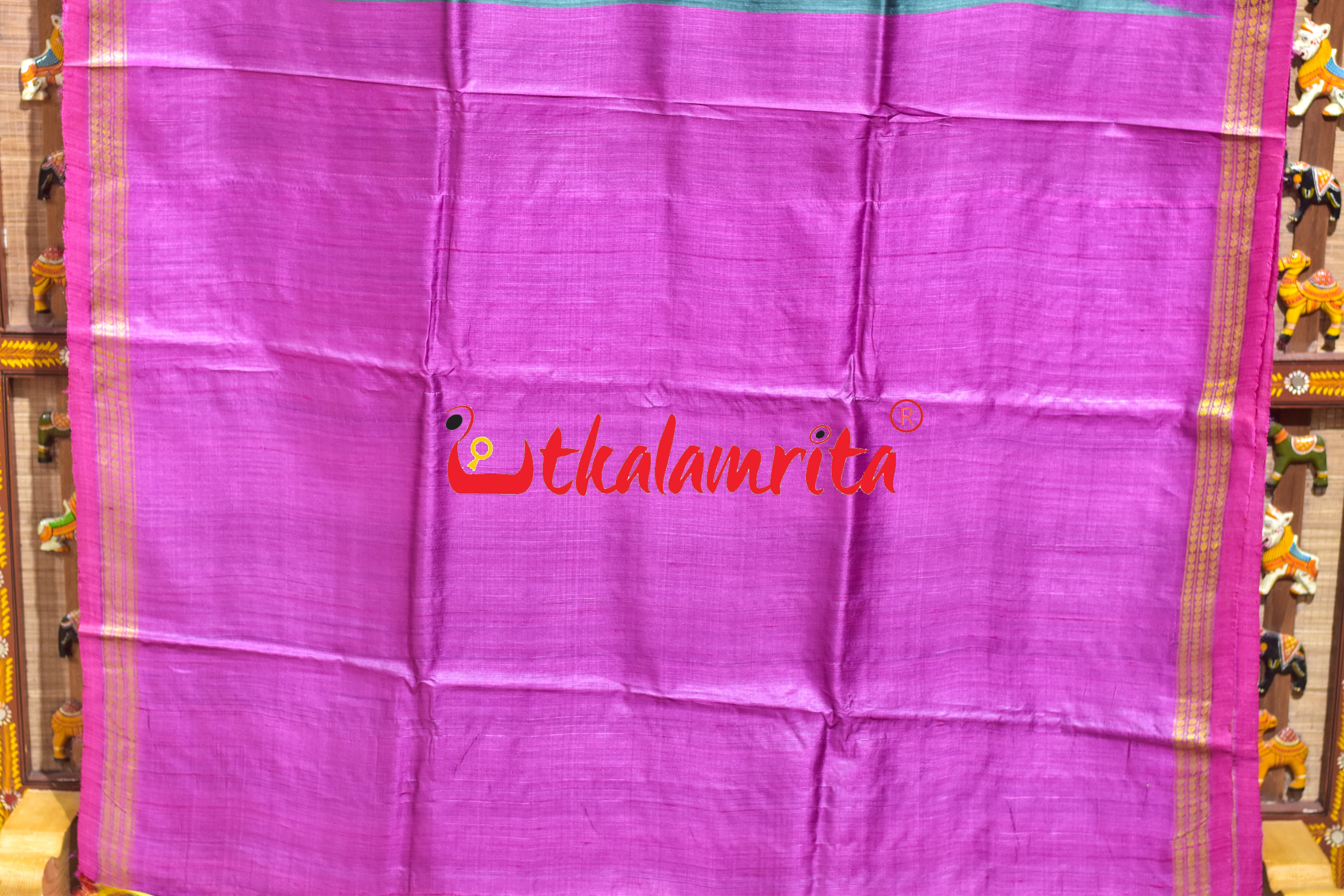 Smoky Green with Pink Dhadi Gopalpur Tussar Silk Saree
