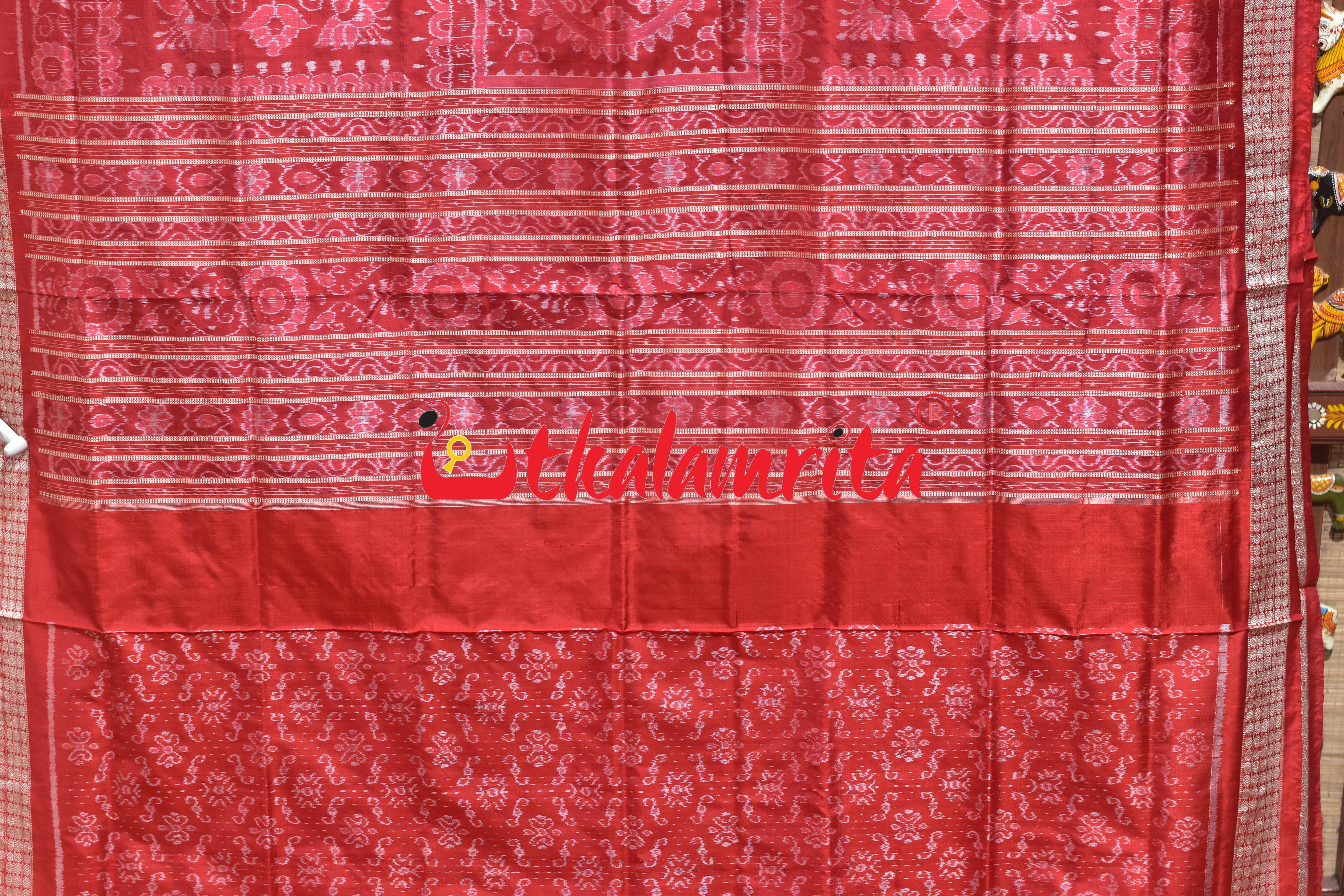 Coffee Red Konark Temple Sambalpuri Silk Saree