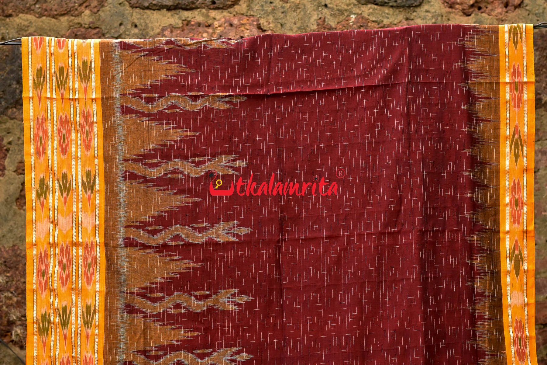 Maroon Yellow Daali Scot Khandua Cotton
