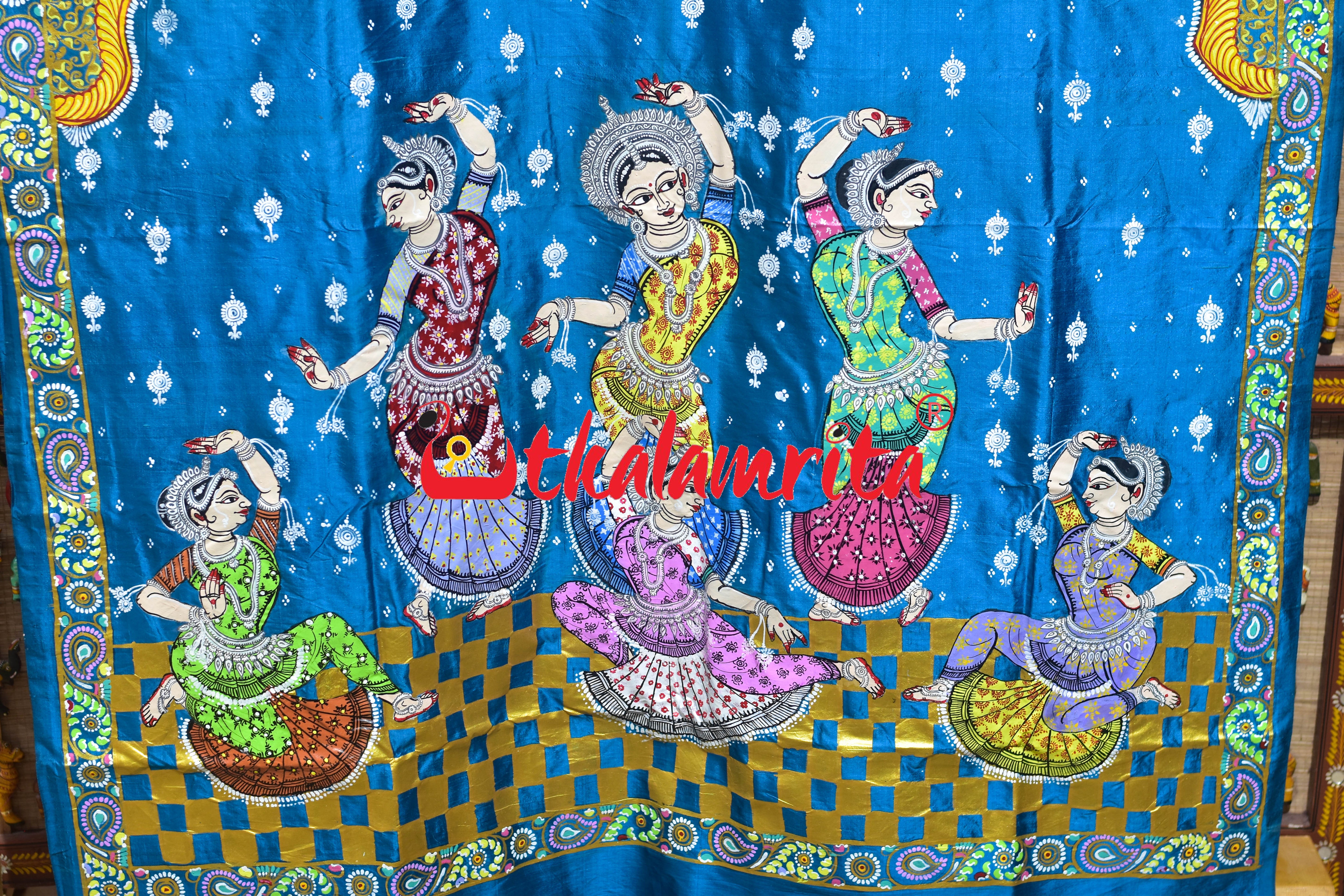 Copper Sulphate Plain Odissi Dancers Pattachitra Silk Saree