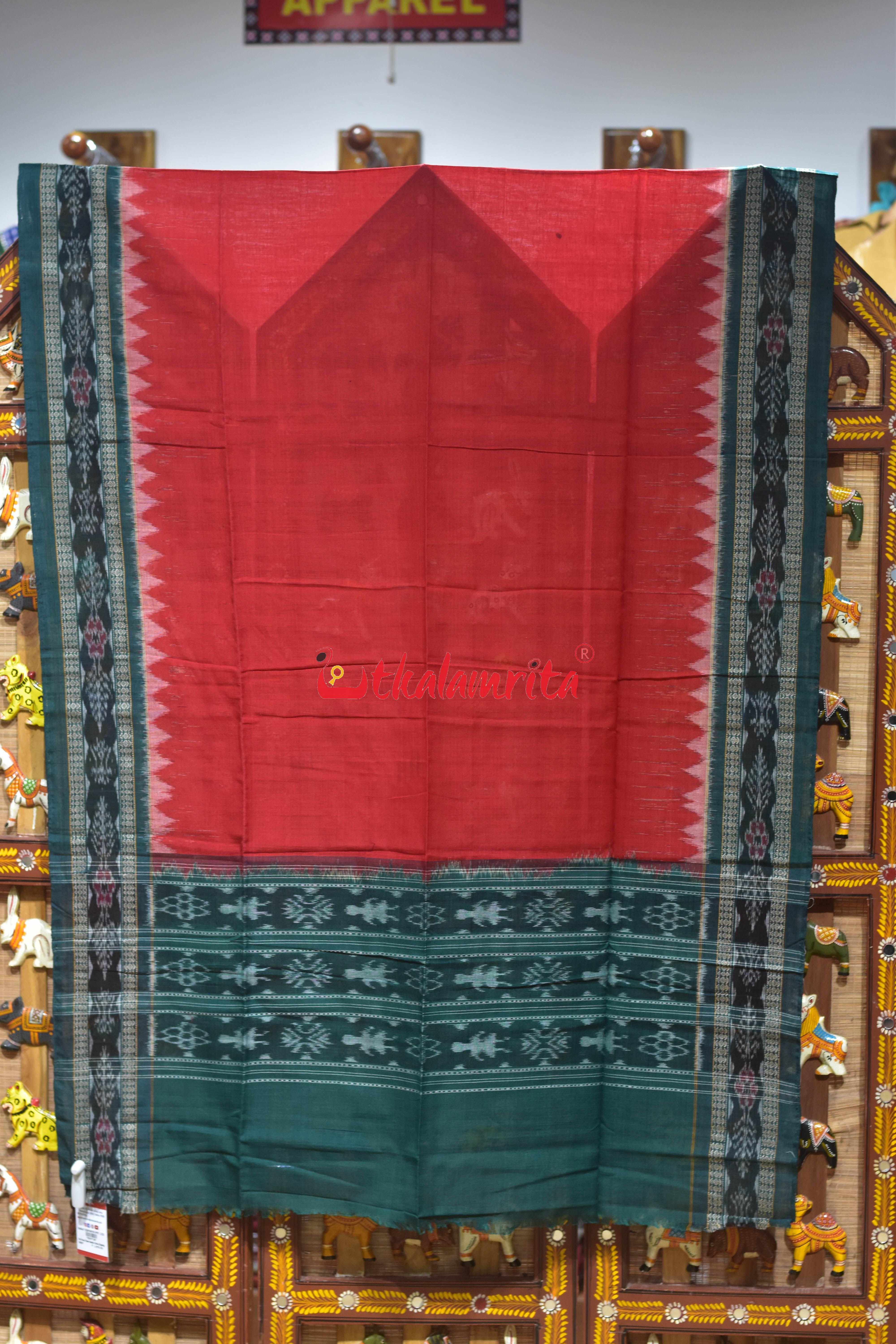 Red Green Flower Bandha Cotton (Dupatta)