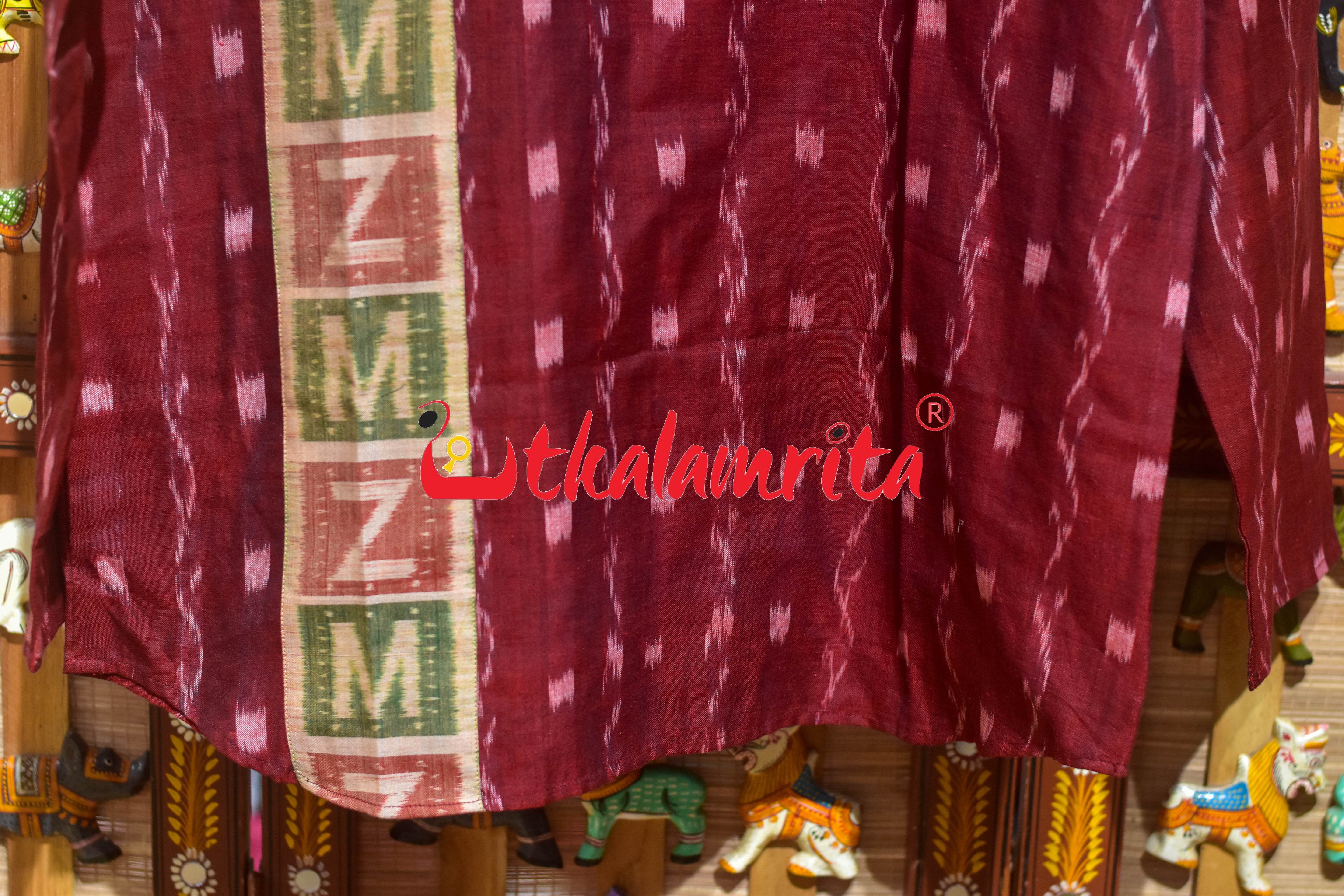 Maroon Tipa Lahari English Letters (Men's Short Kurta)