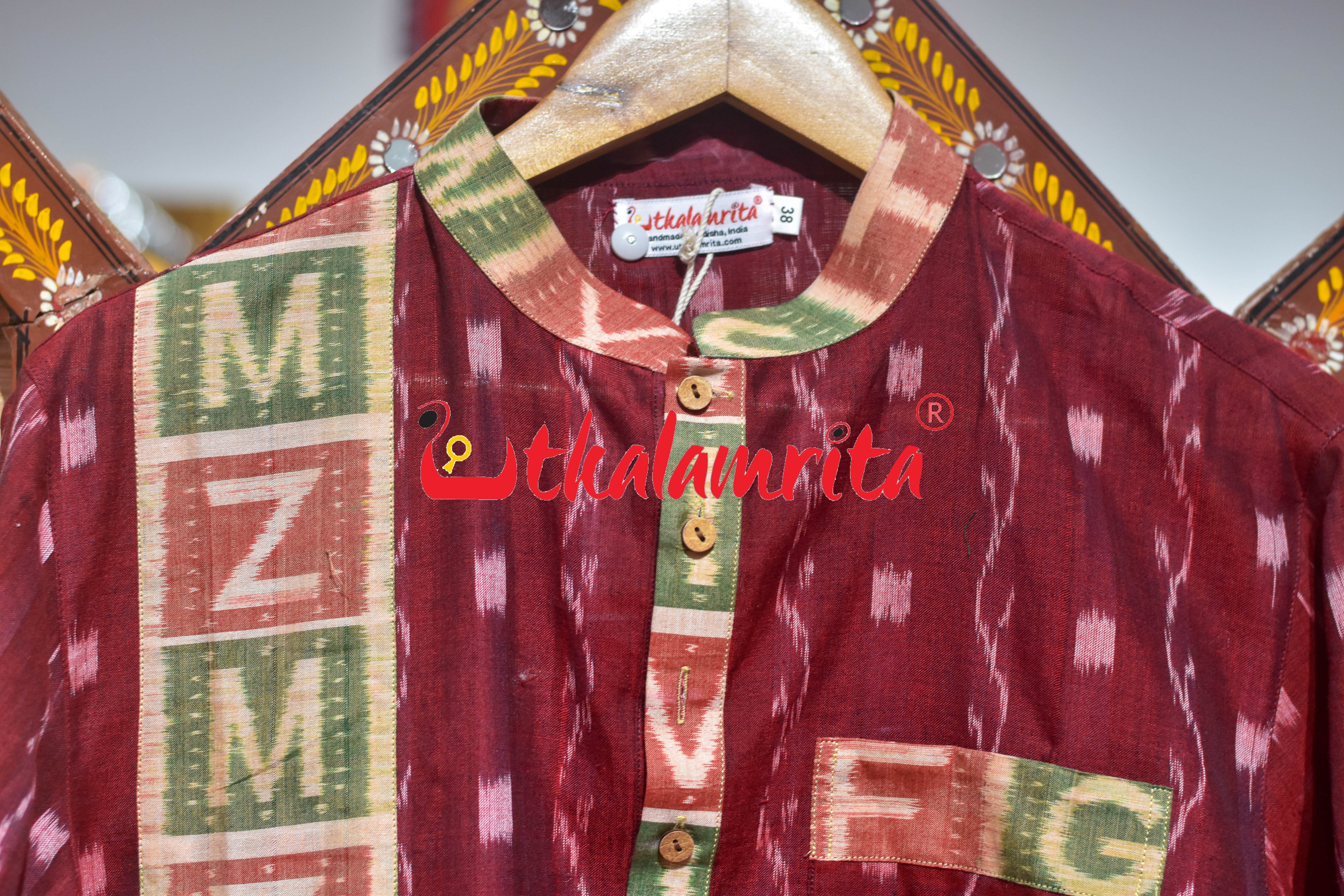 Maroon Tipa Lahari English Letters (Men's Short Kurta)