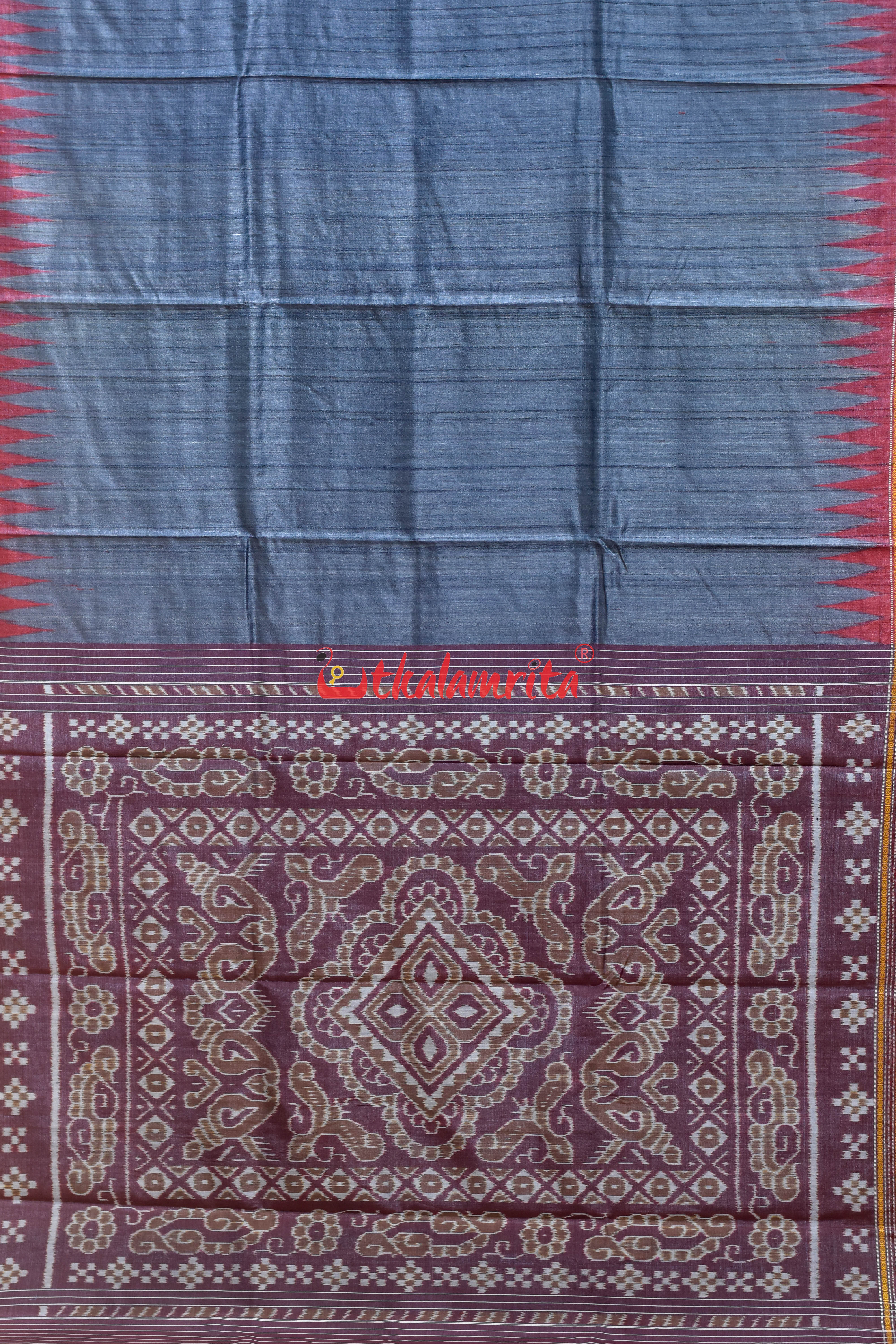 Grey Red Doby Border Gopalpur Tussar Silk Saree