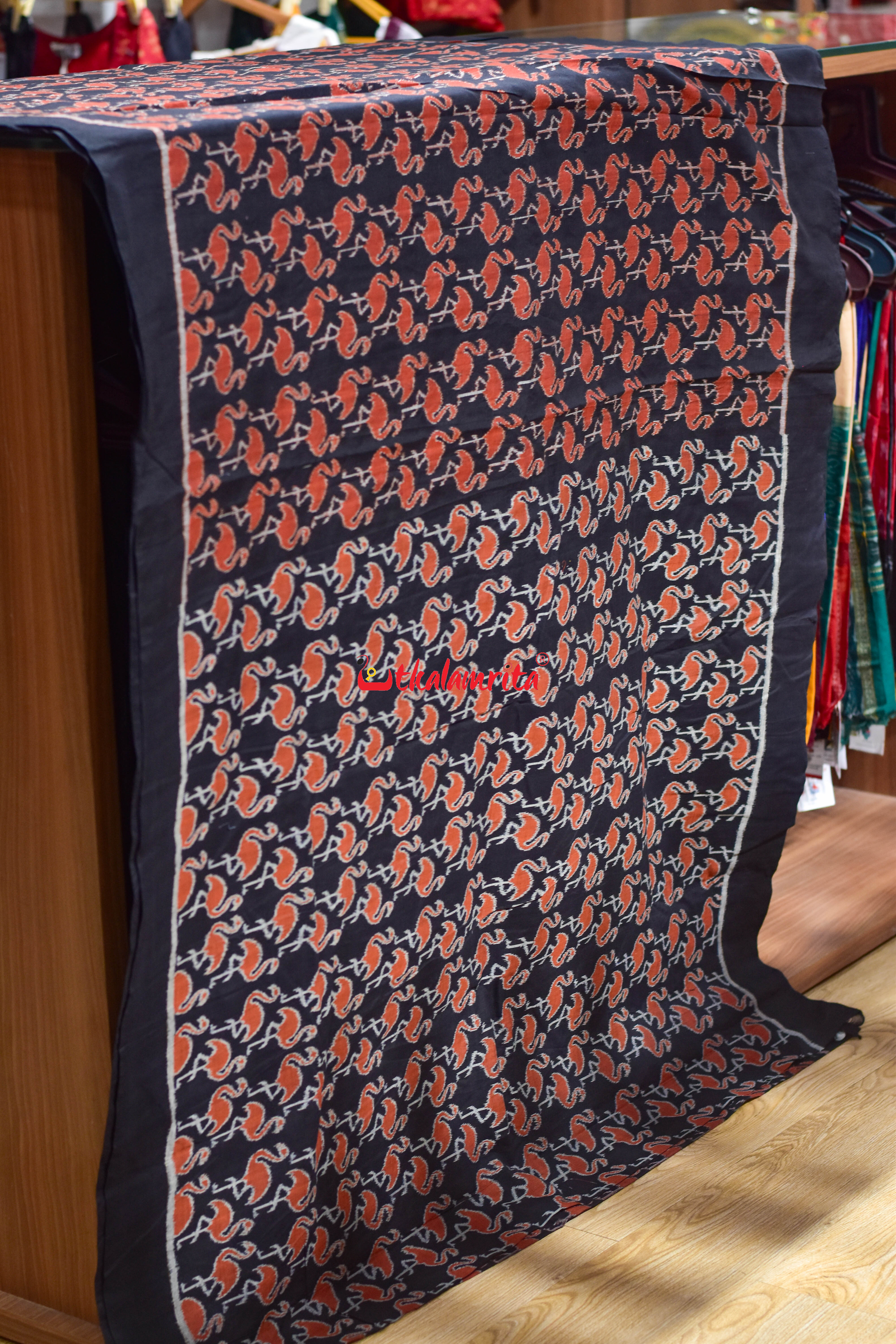 Black Orange Cranes Cotton (Fabric)