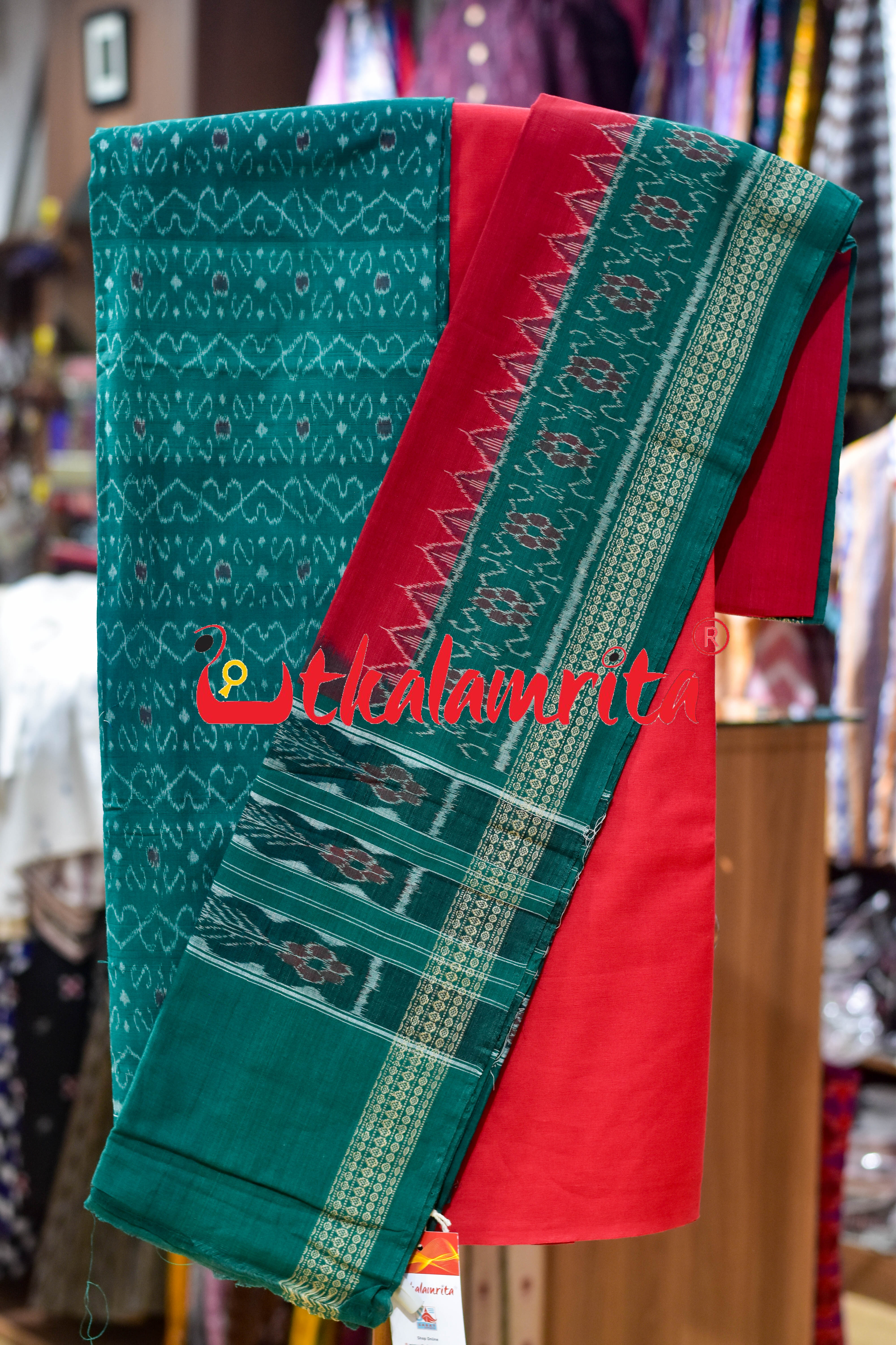 Green Red S Bandha Sambalpuri Dress Set