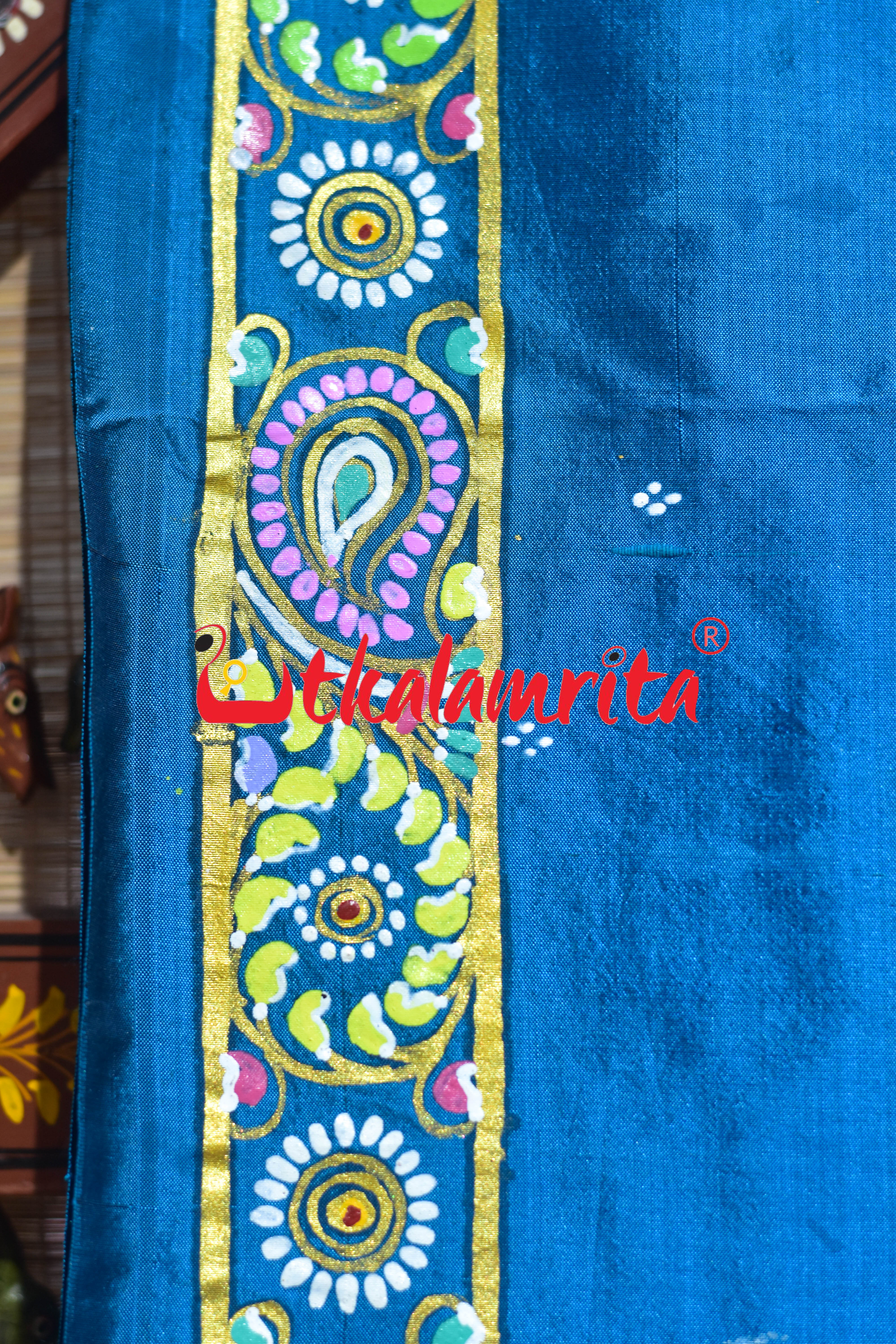 Copper Sulphate Plain Odissi Dancers Pattachitra Silk Saree