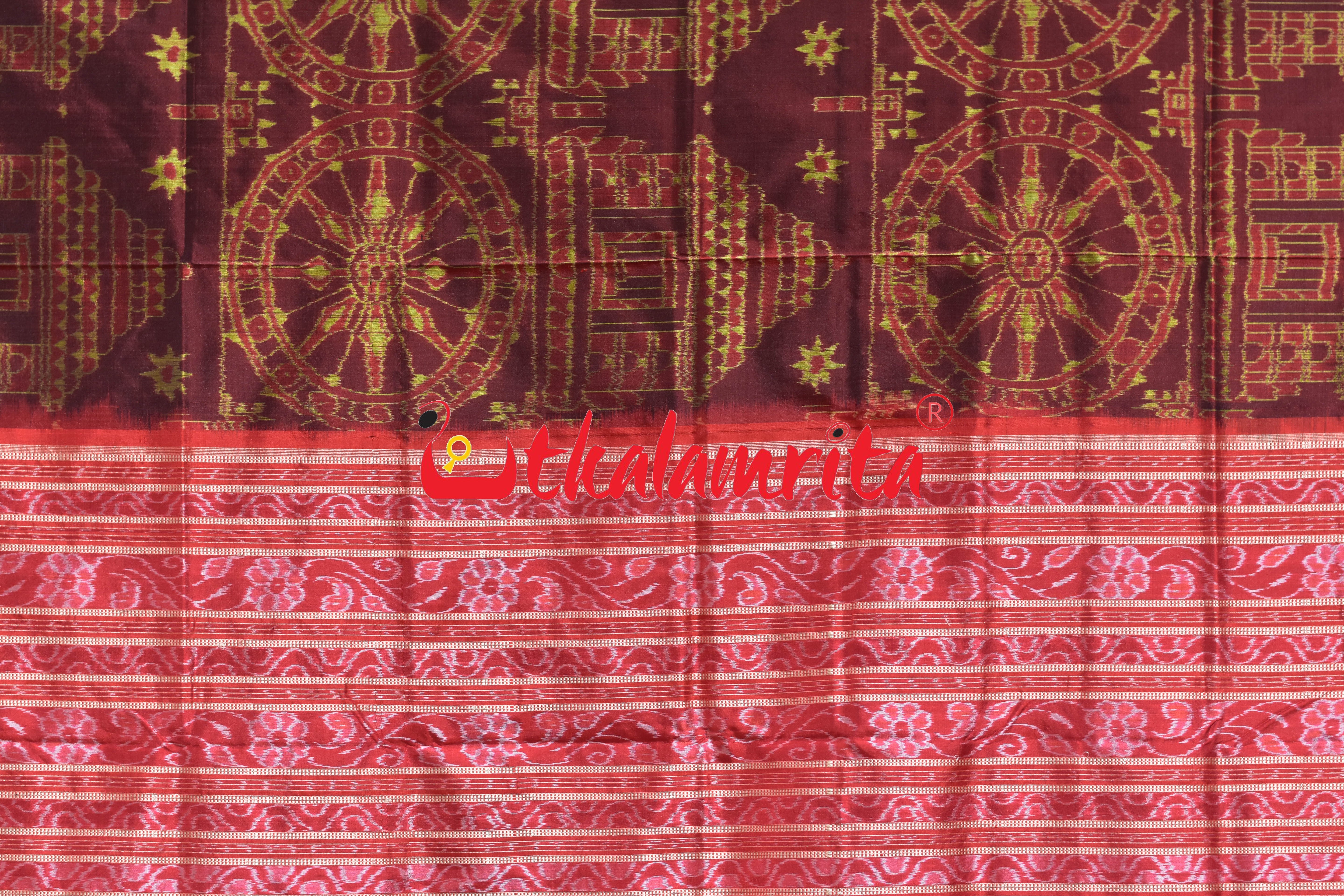 Coffee Red Konark Temple Sambalpuri Silk Saree