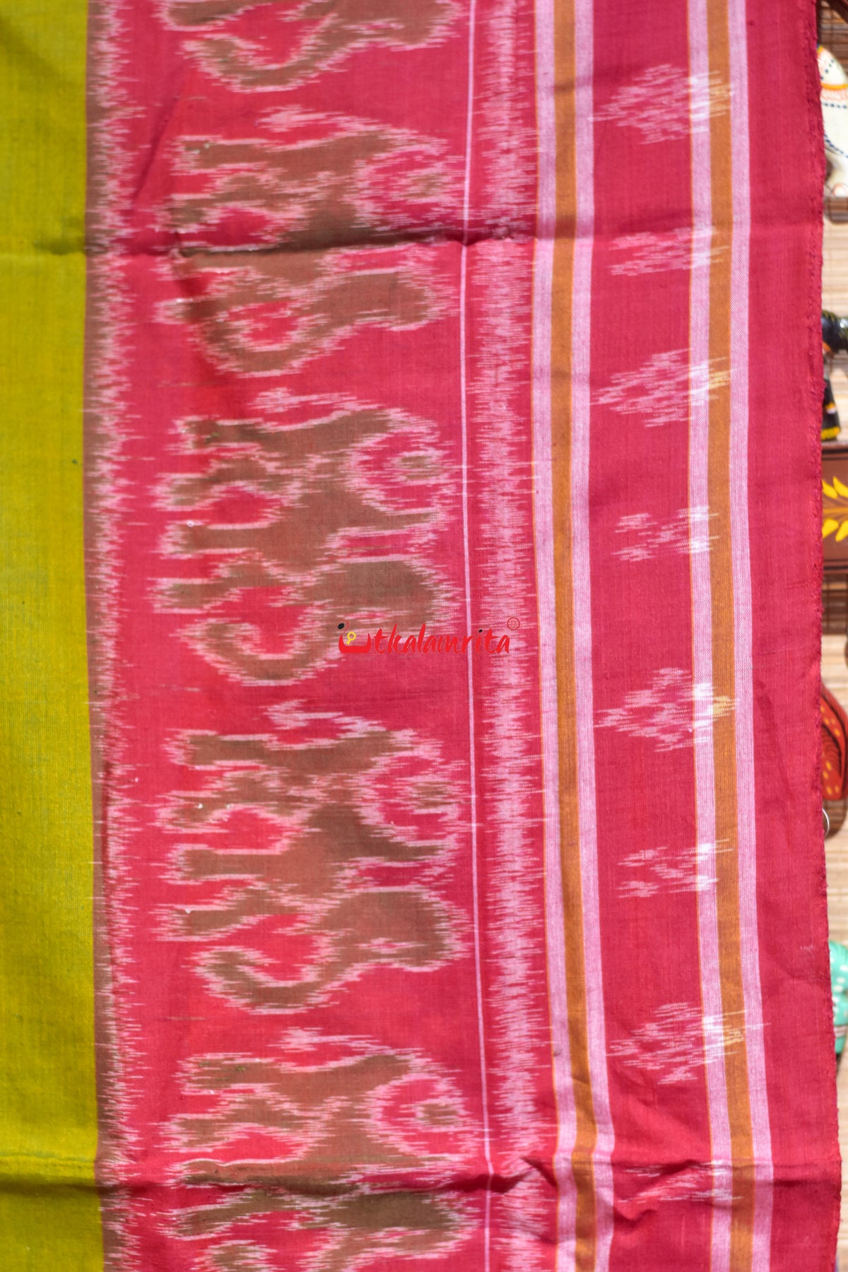 Mehendi Red Tribal Hathi Khandua Cotton Saree
