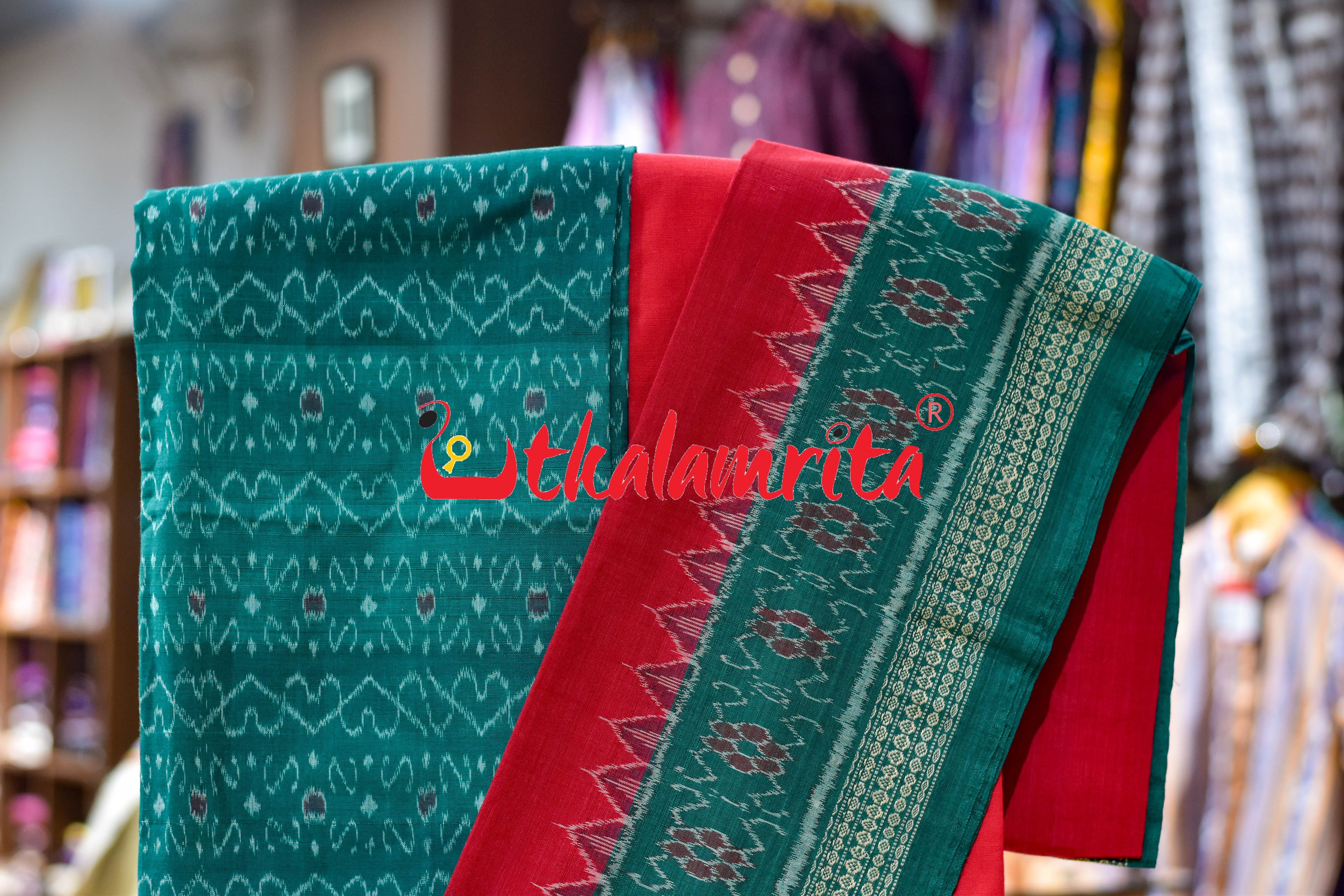 Green Red S Bandha Sambalpuri Dress Set