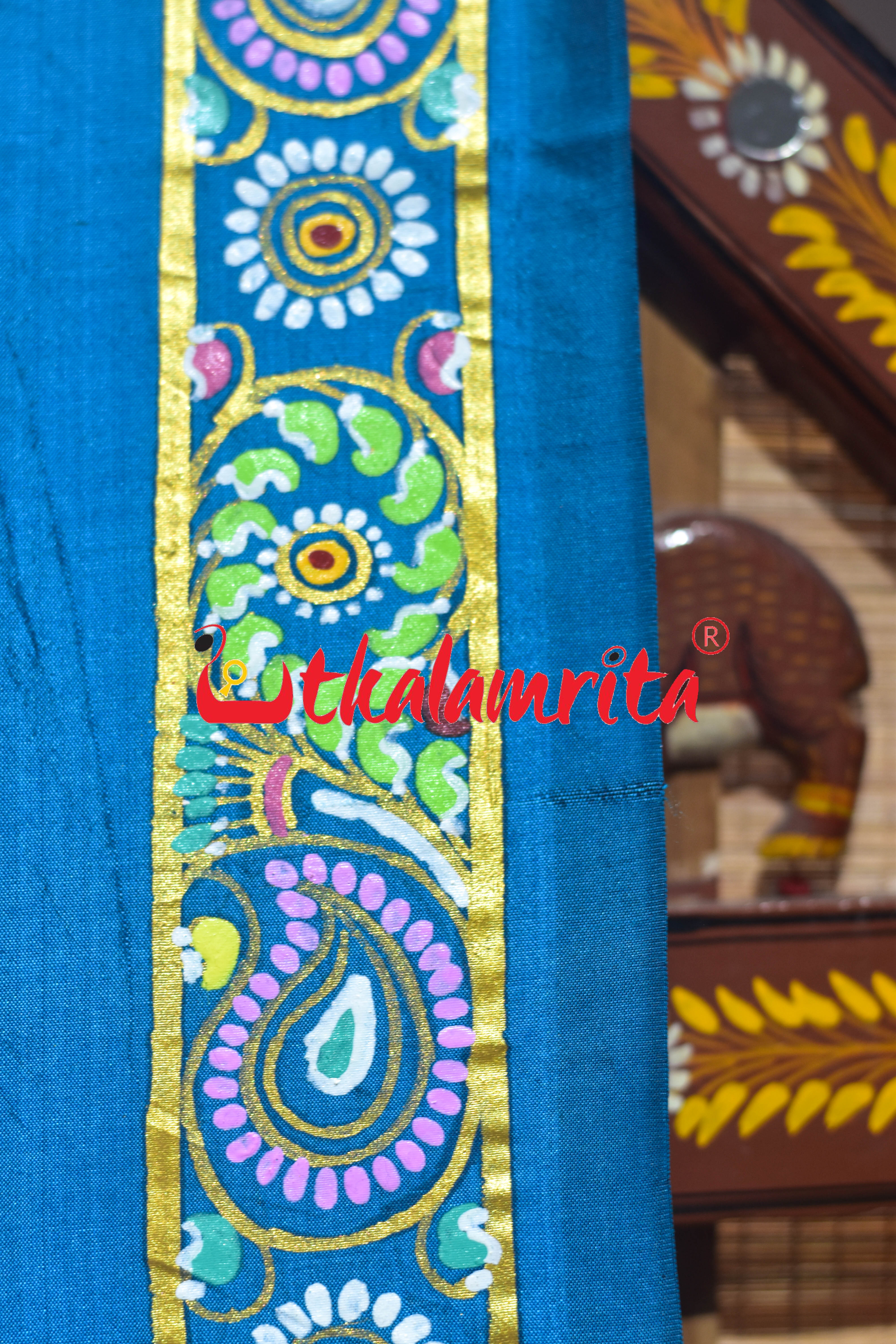 Copper Sulphate Plain Odissi Dancers Pattachitra Silk Saree