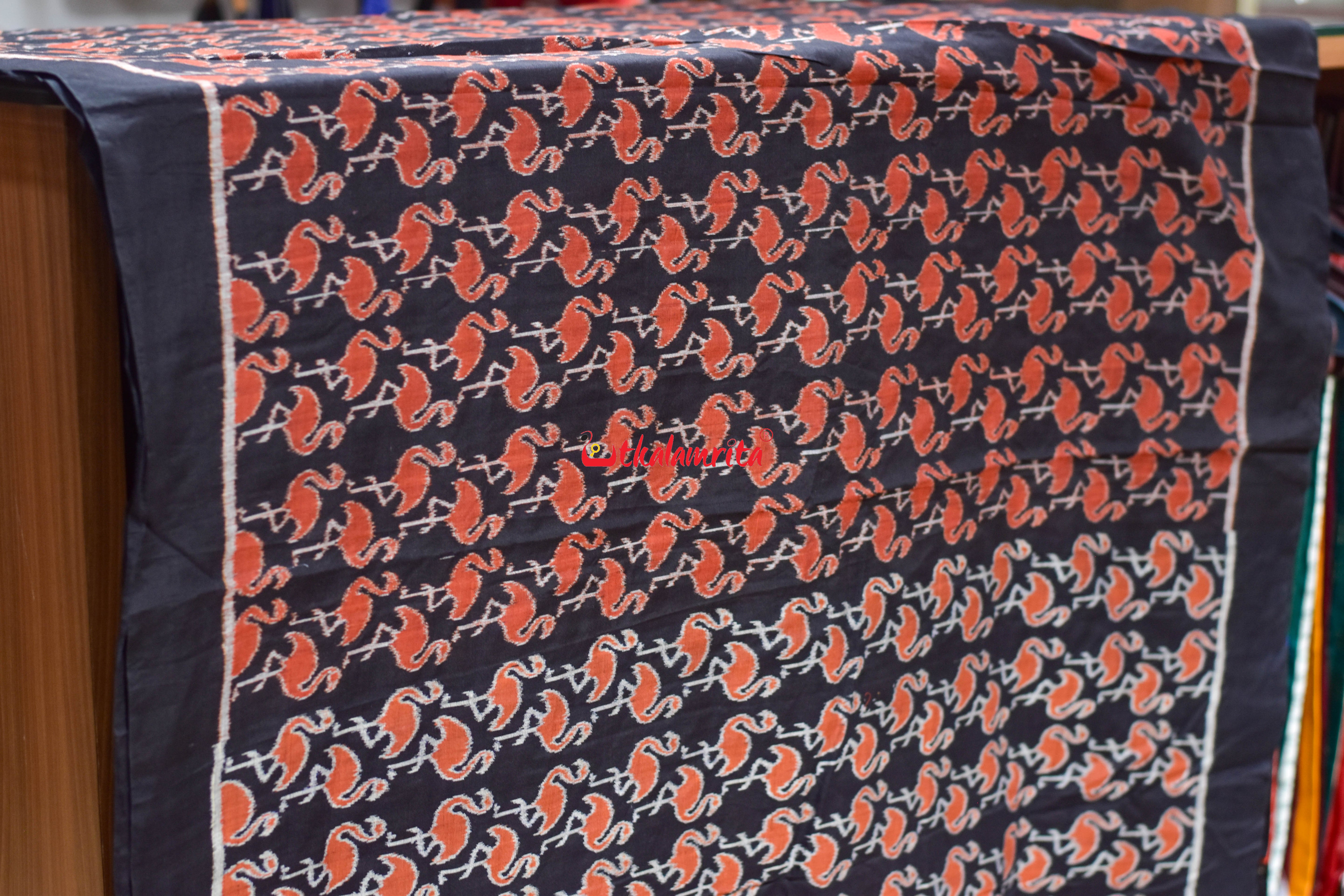 Black Orange Cranes Cotton (Fabric)