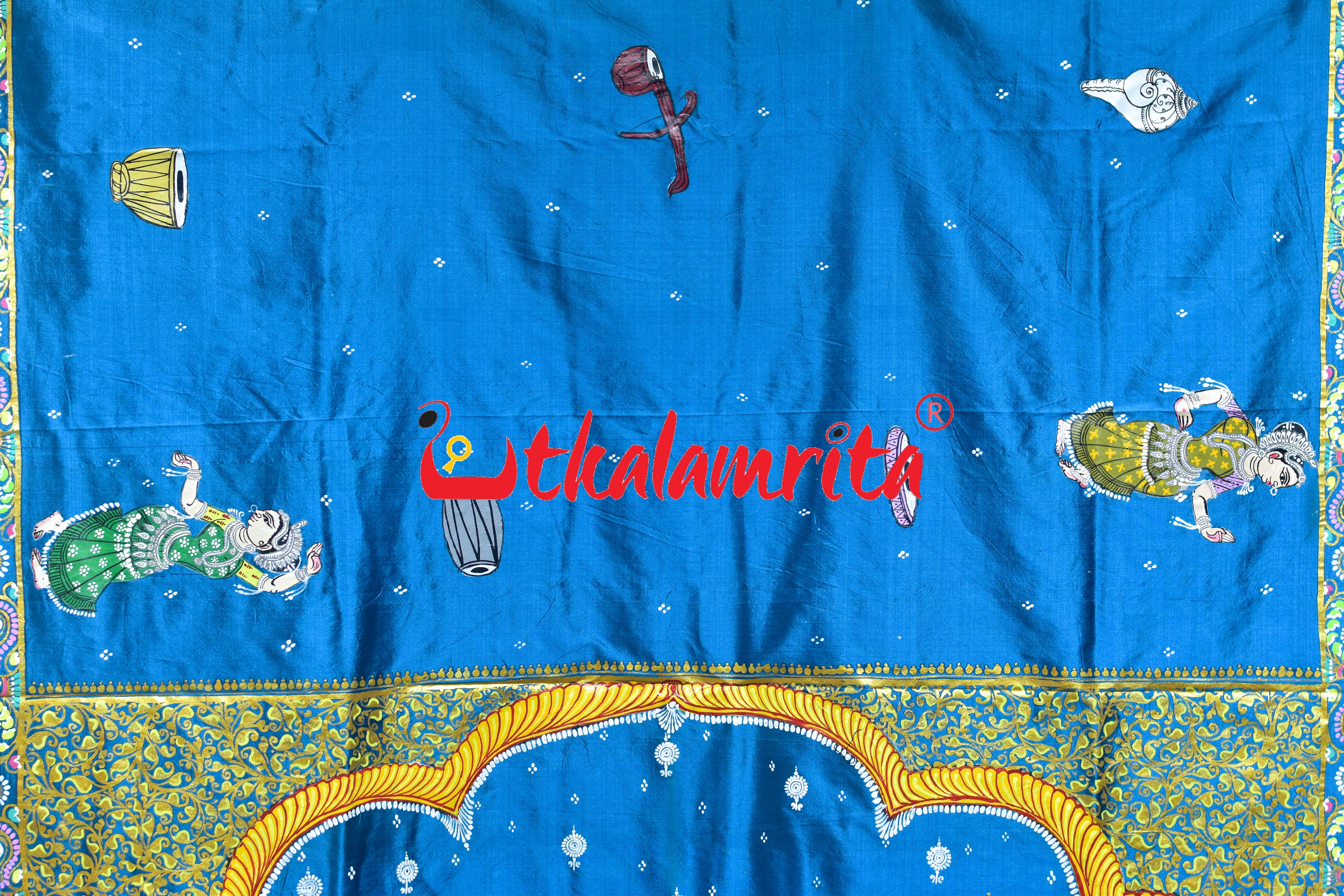 Copper Sulphate Plain Odissi Dancers Pattachitra Silk Saree