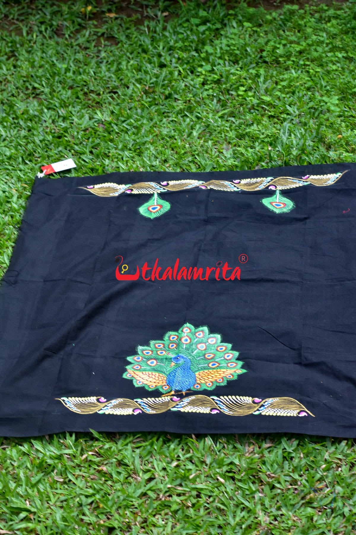 Black Blouse Piece Mayura Puchha Pattachitra
