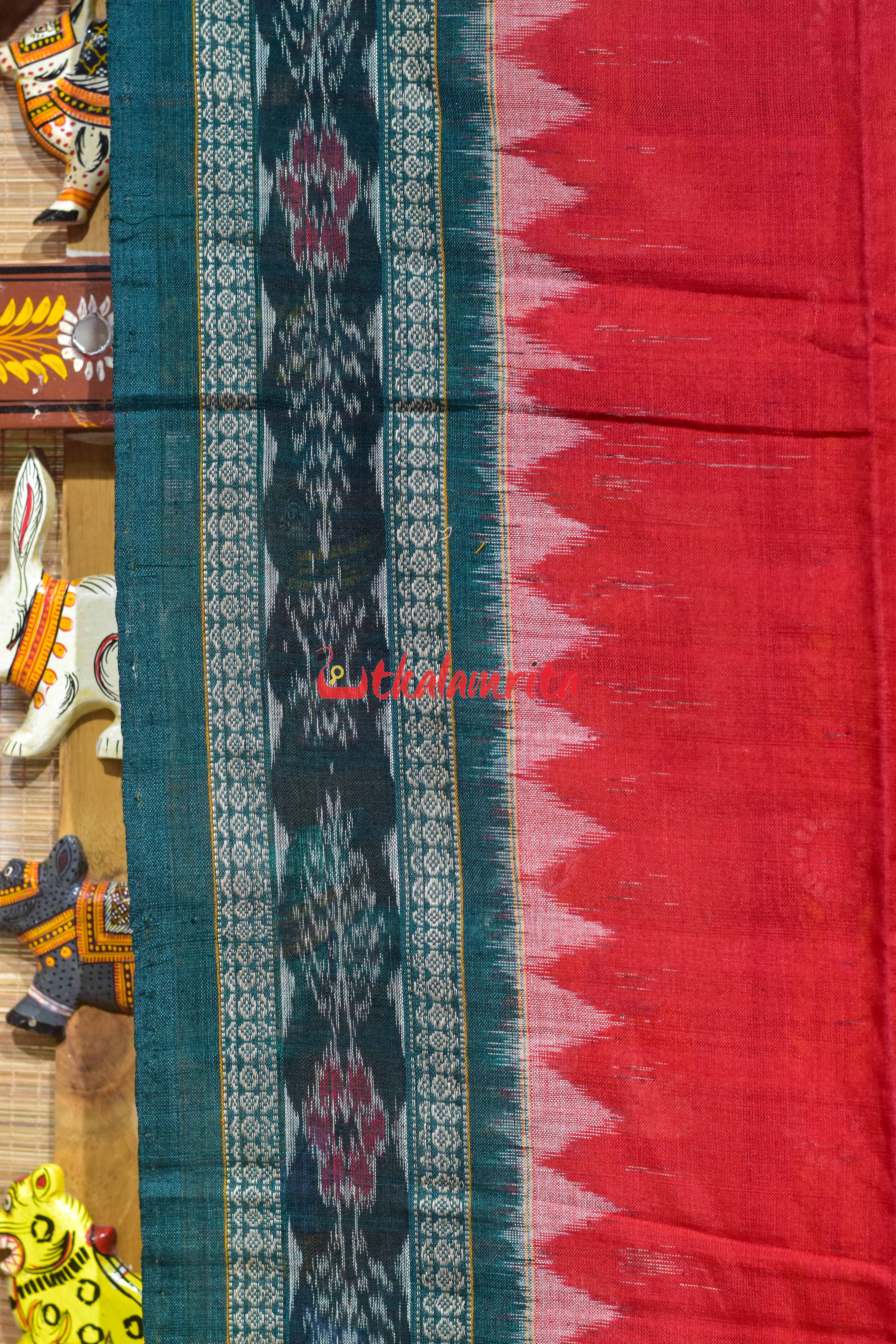 Red Green Flower Bandha Cotton (Dupatta)