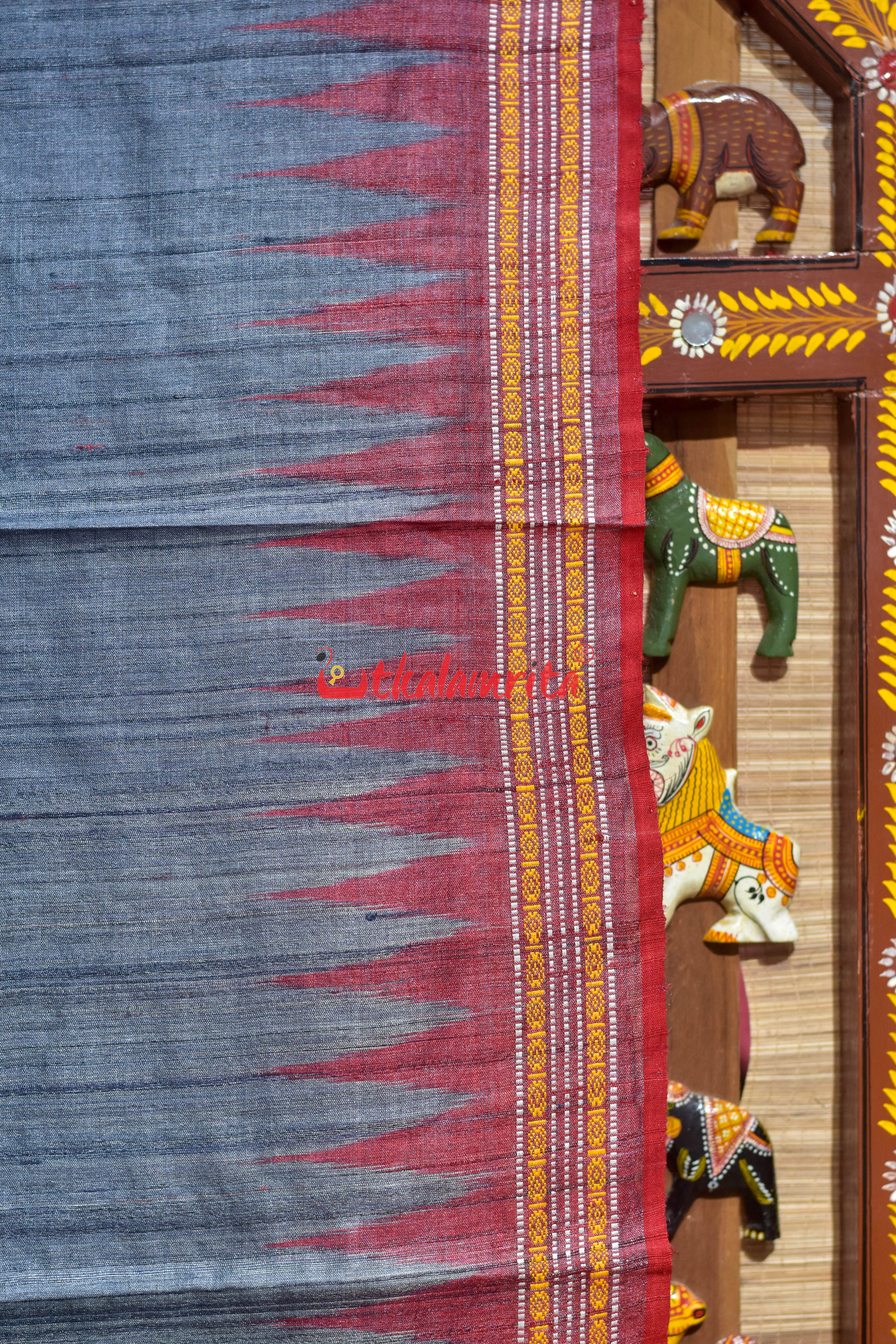 Grey Red Doby Border Gopalpur Tussar Silk Saree