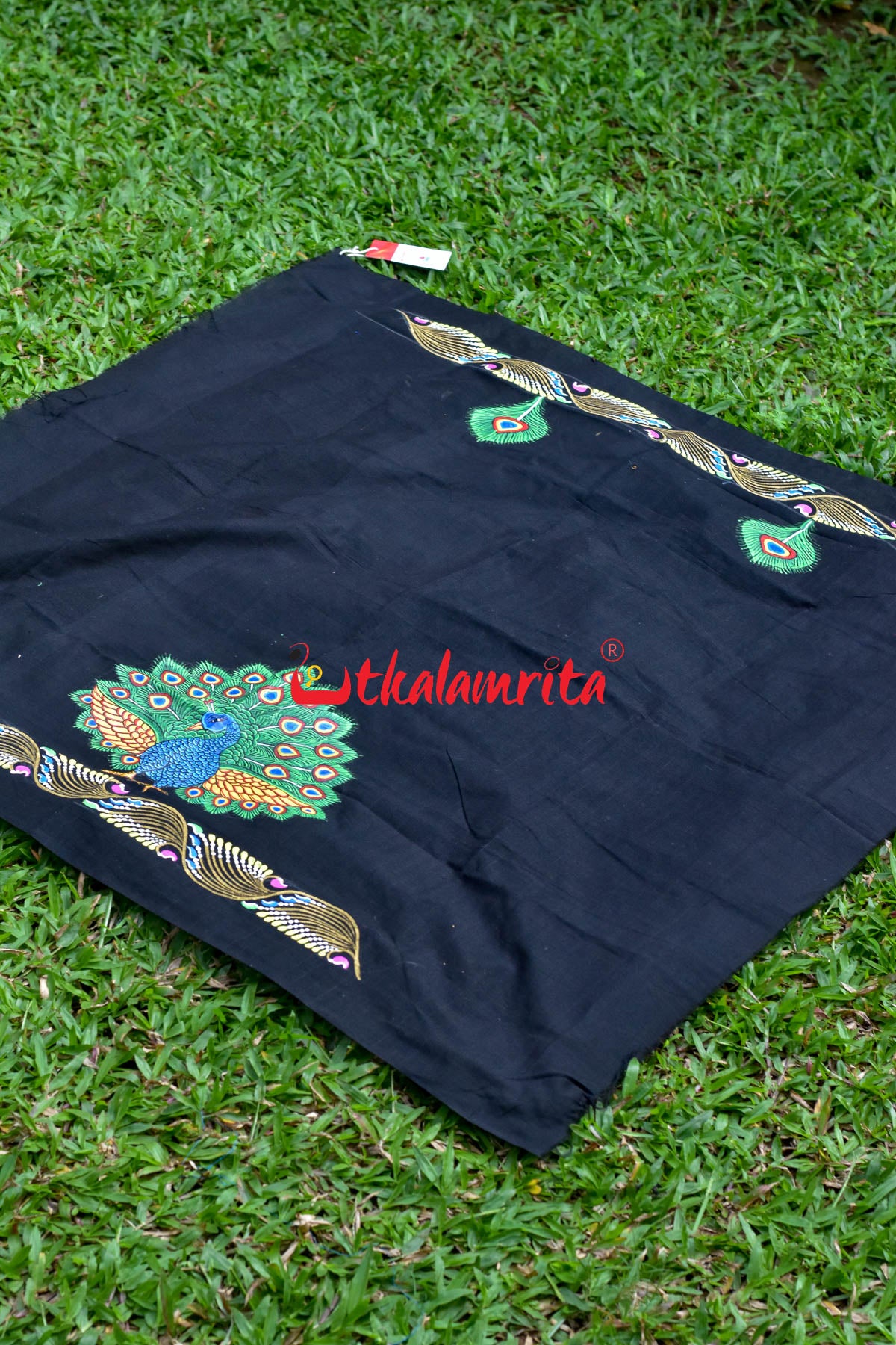 Black Blouse Piece Mayura Puchha Pattachitra