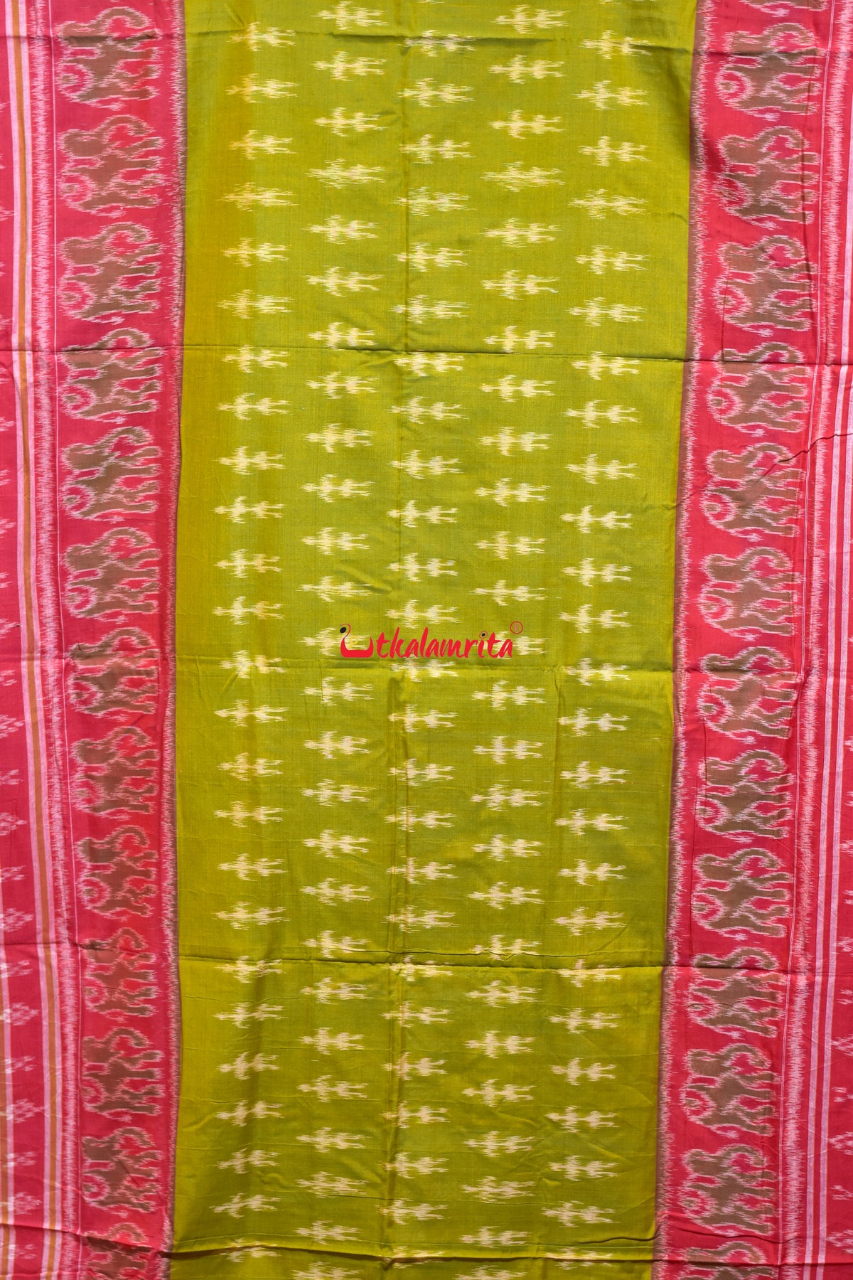 Mehendi Red Tribal Hathi Khandua Cotton Saree