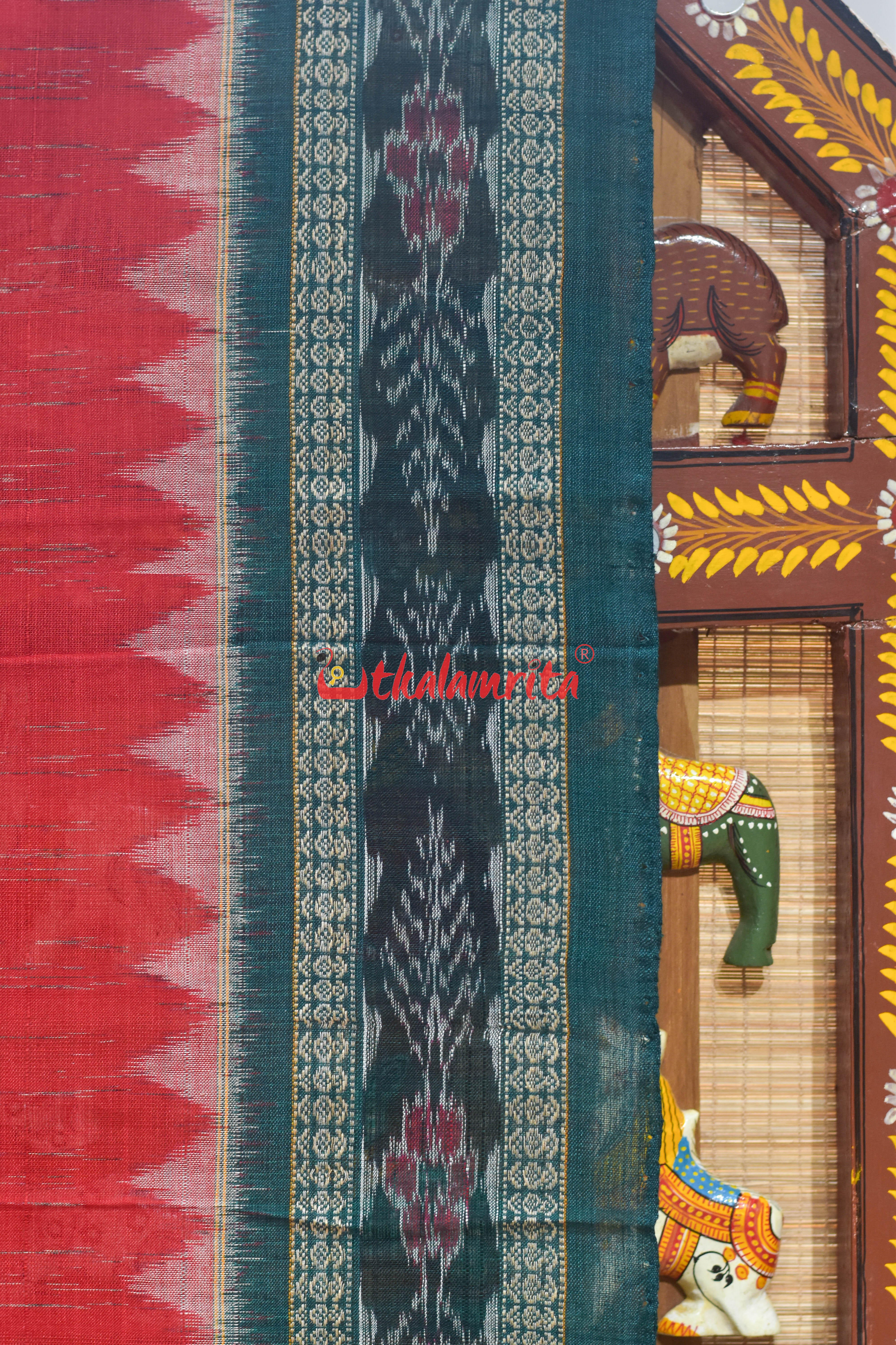 Red Green Flower Bandha Cotton (Dupatta)