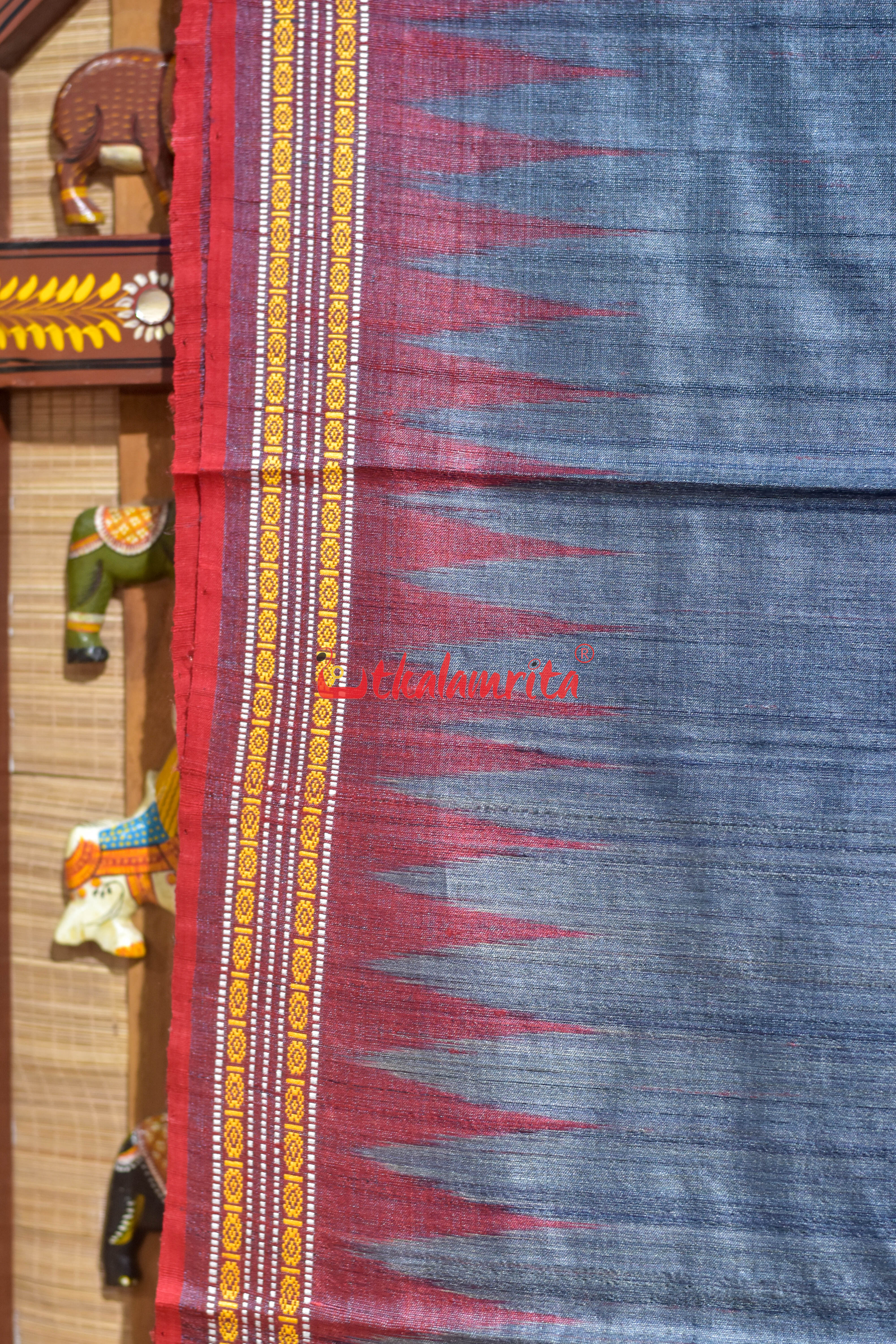 Grey Red Doby Border Gopalpur Tussar Silk Saree