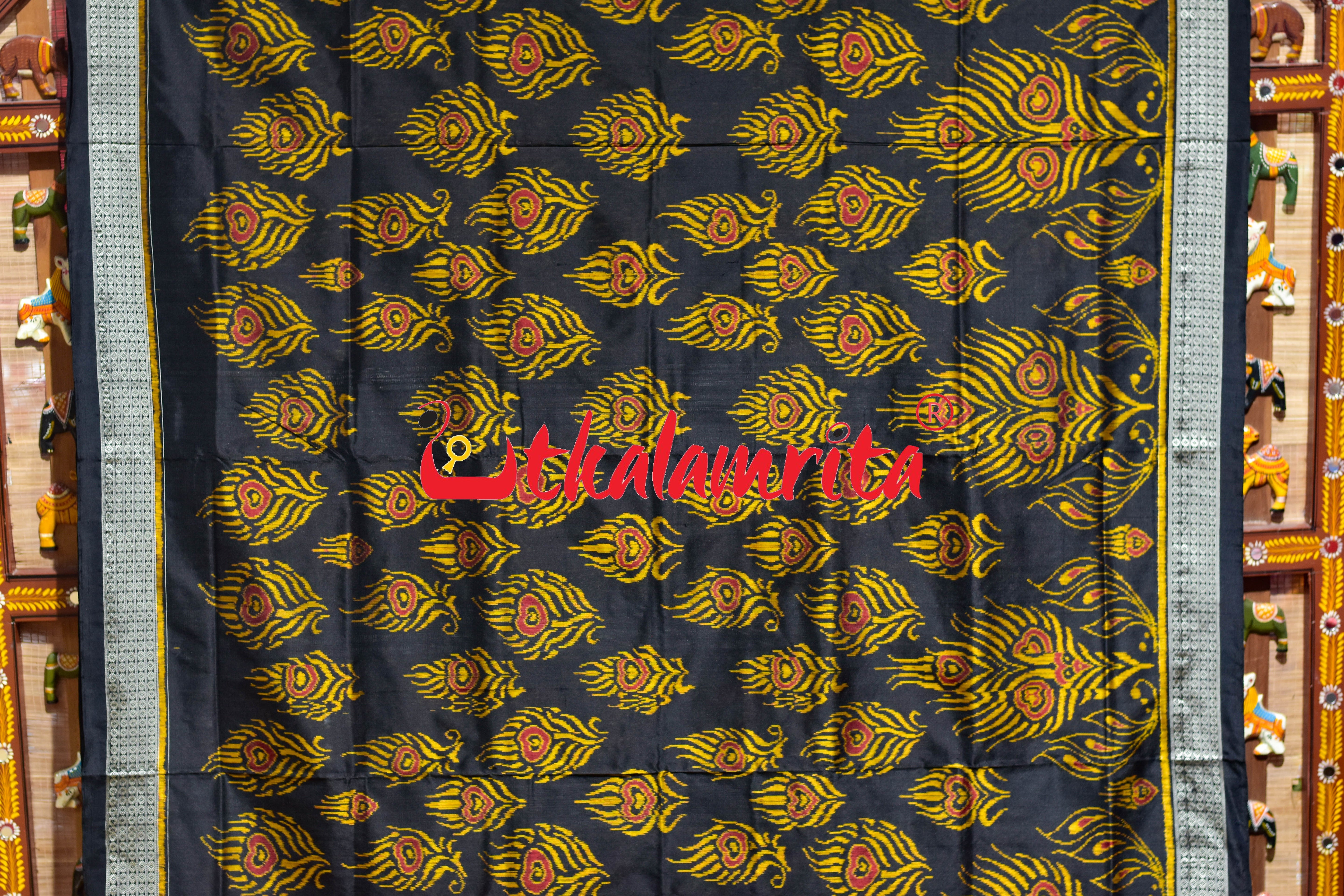 Black Golden Mayurapucha Sambalpuri Silk Saree