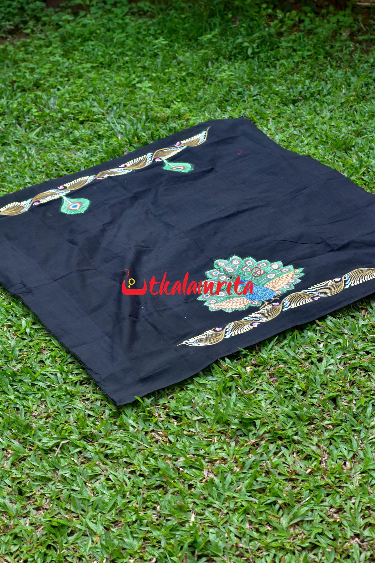 Black Blouse Piece Mayura Puchha Pattachitra