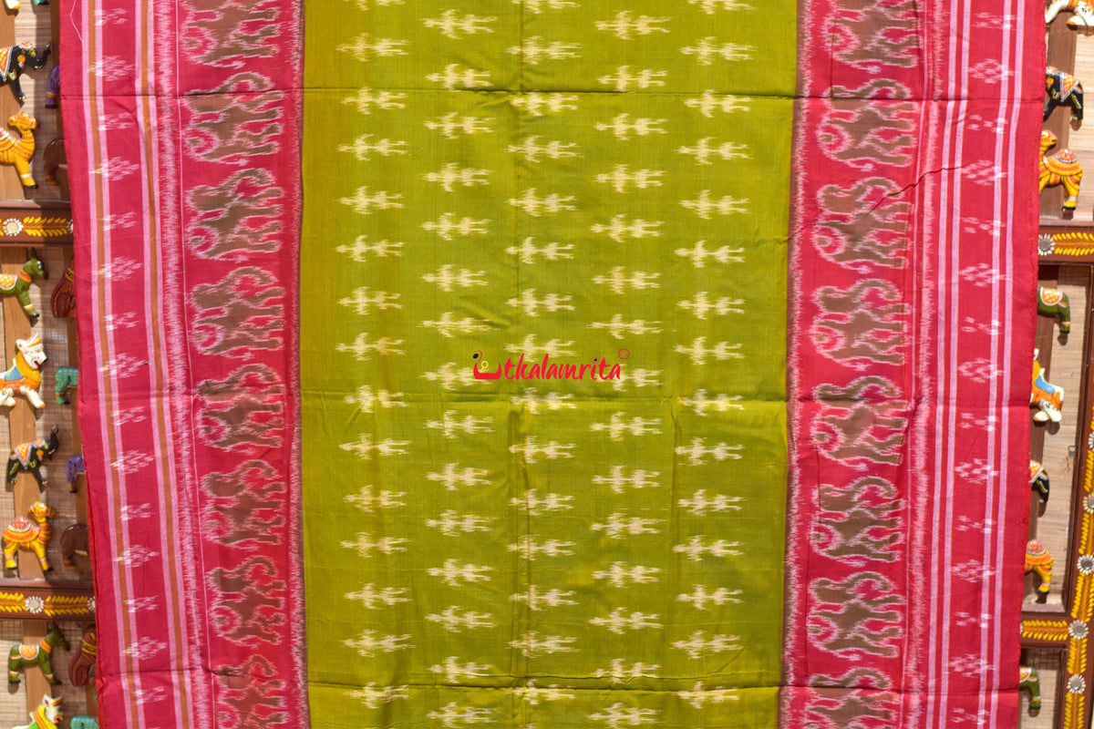 Mehendi Red Tribal Hathi Khandua Cotton Saree