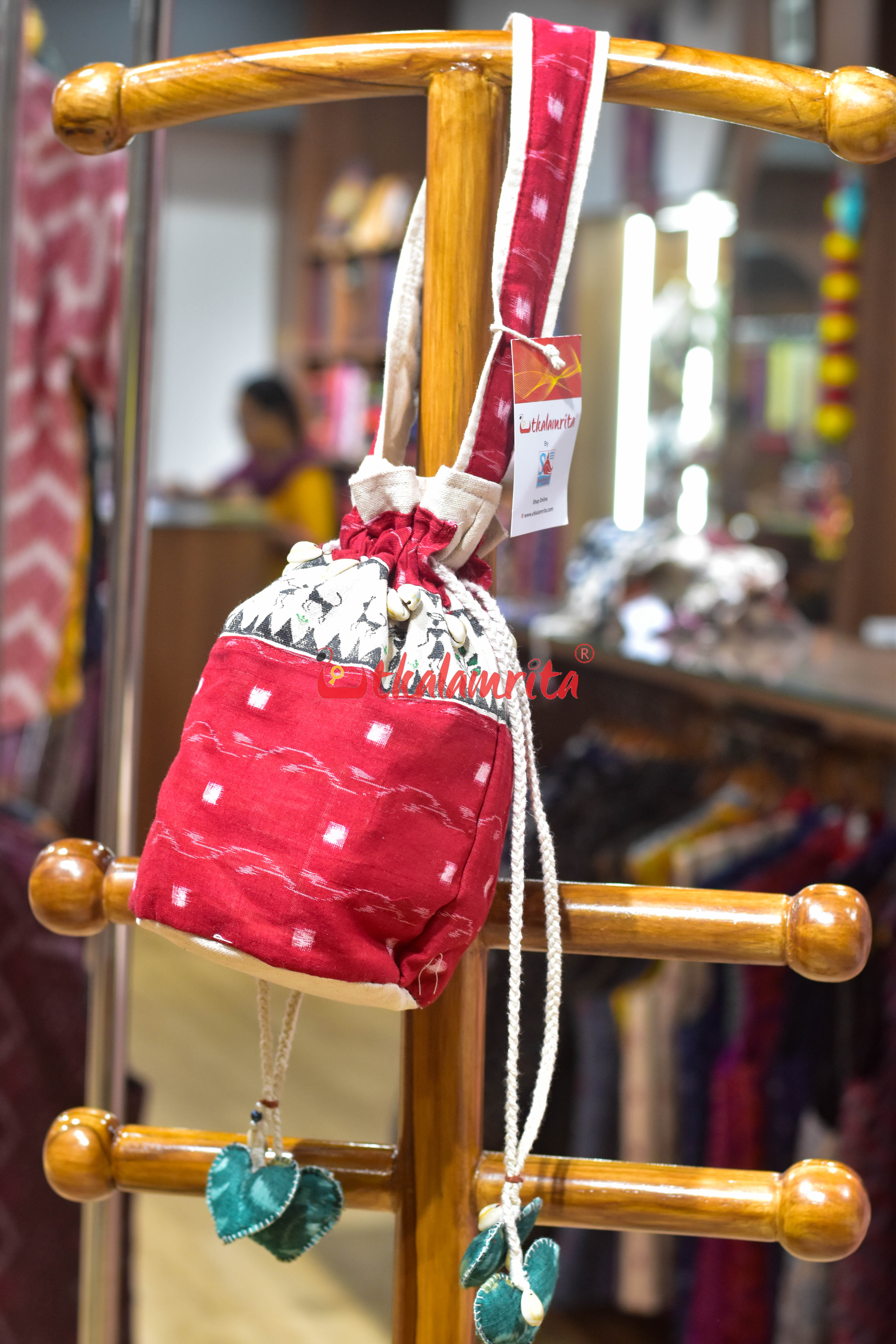 Red Lata Pasapali with Tribals Potli Bag