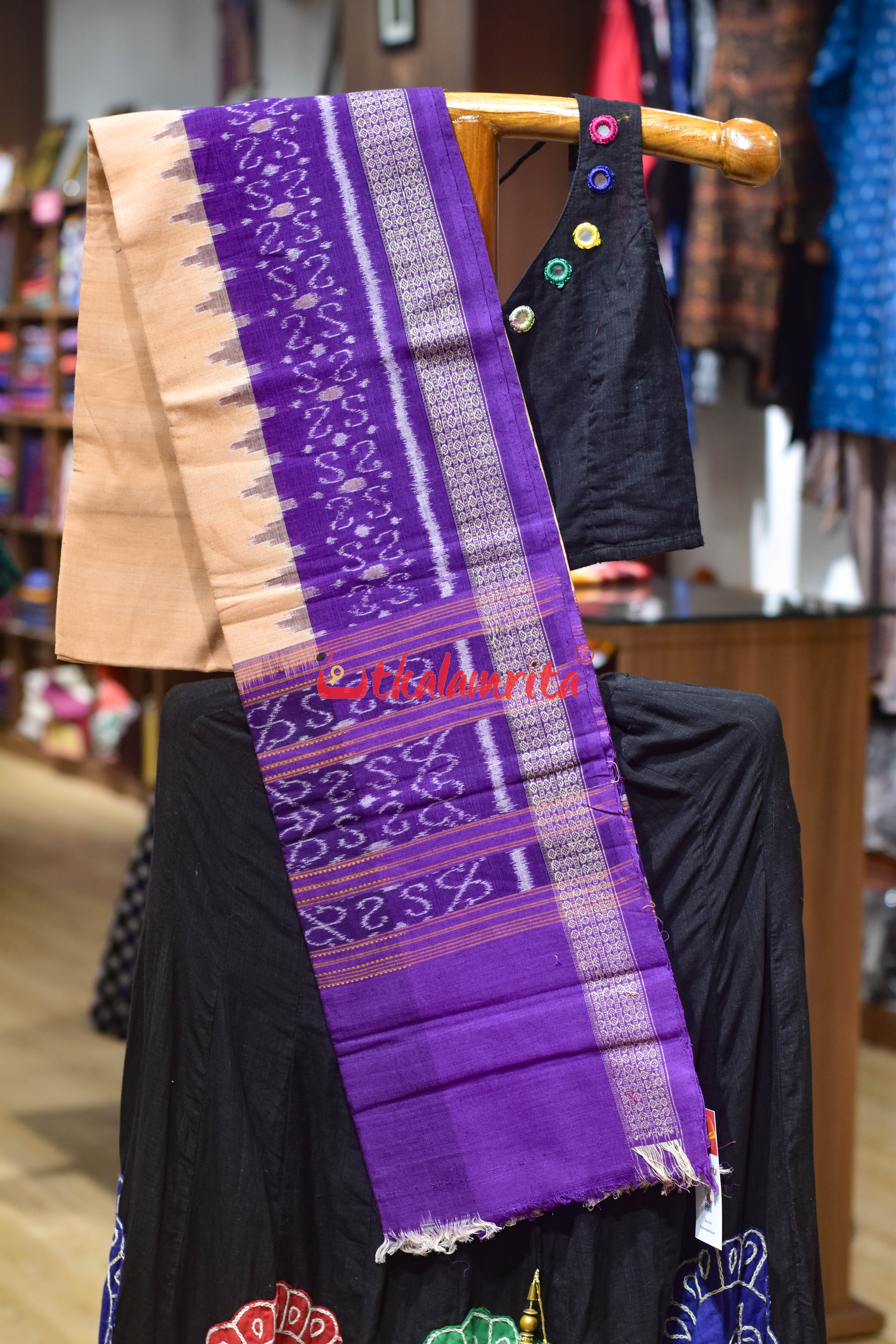 Cream Purple Flower Bandha Cotton (Dupatta)