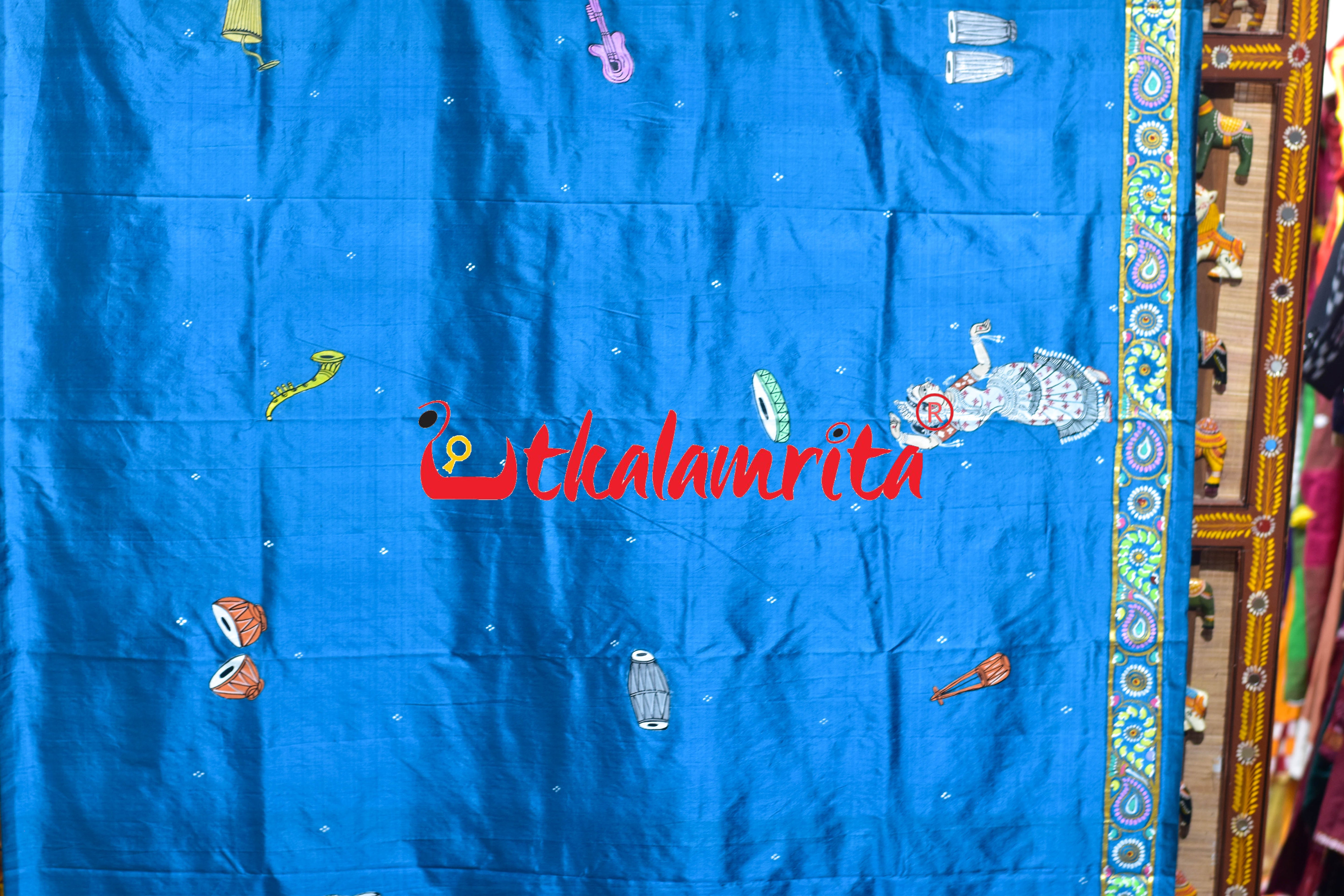 Copper Sulphate Plain Odissi Dancers Pattachitra Silk Saree