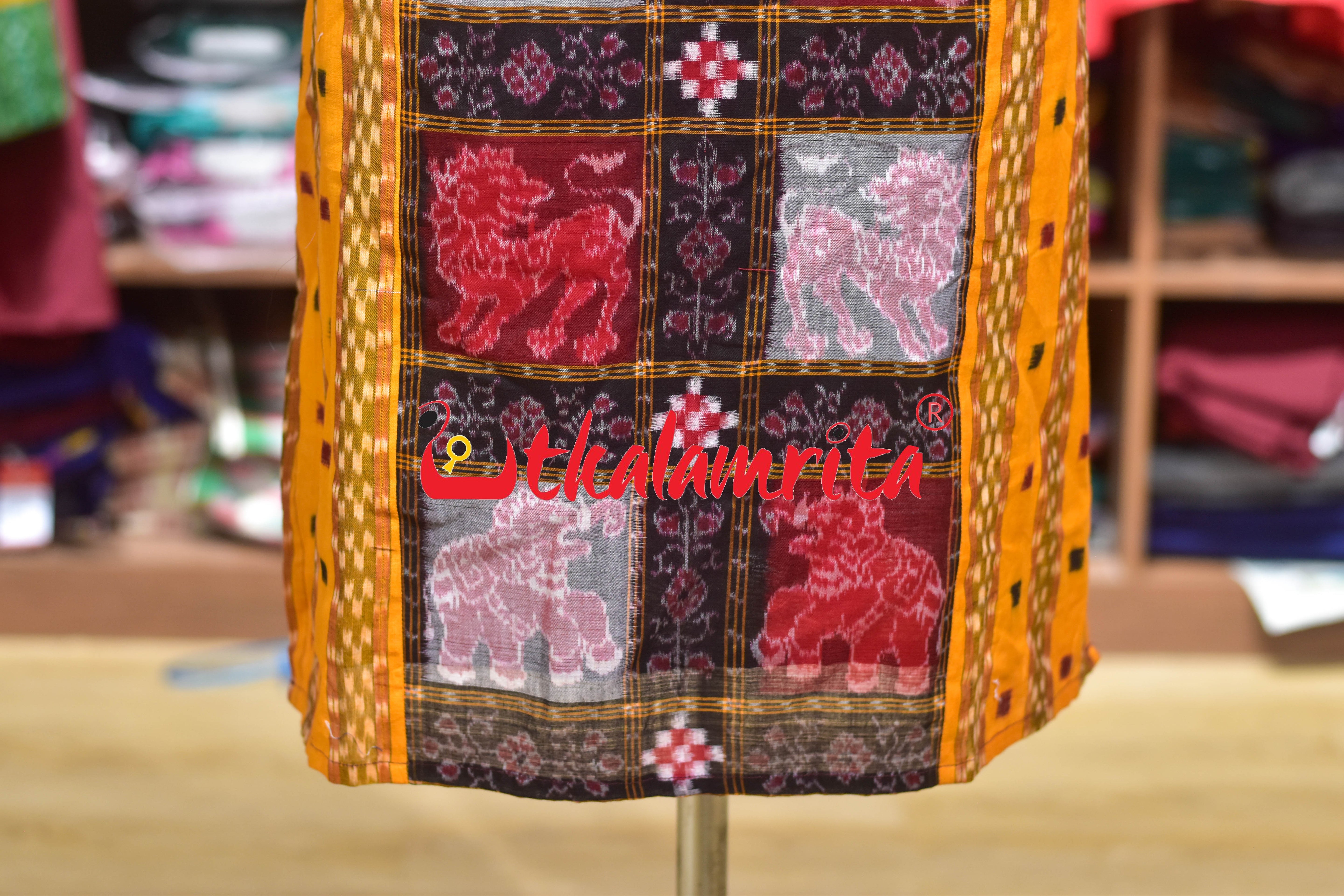 Yellow Tipa Pasapali with Middle Elephants Design (Ladies' Kurti)