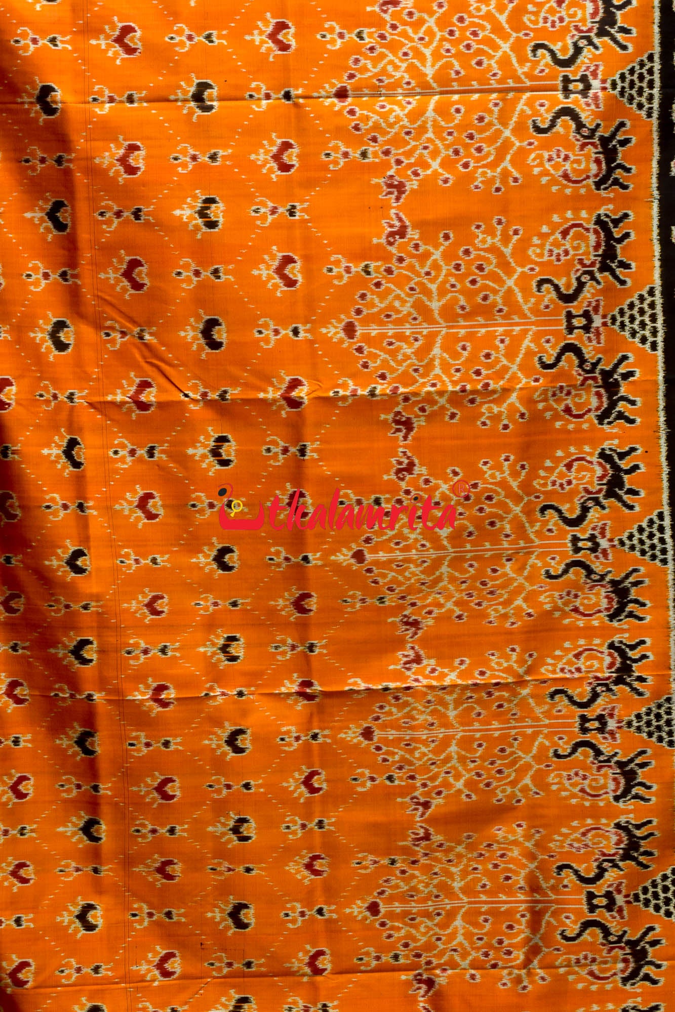 Orange Mammoth Lion Border Khandua Silk Saree