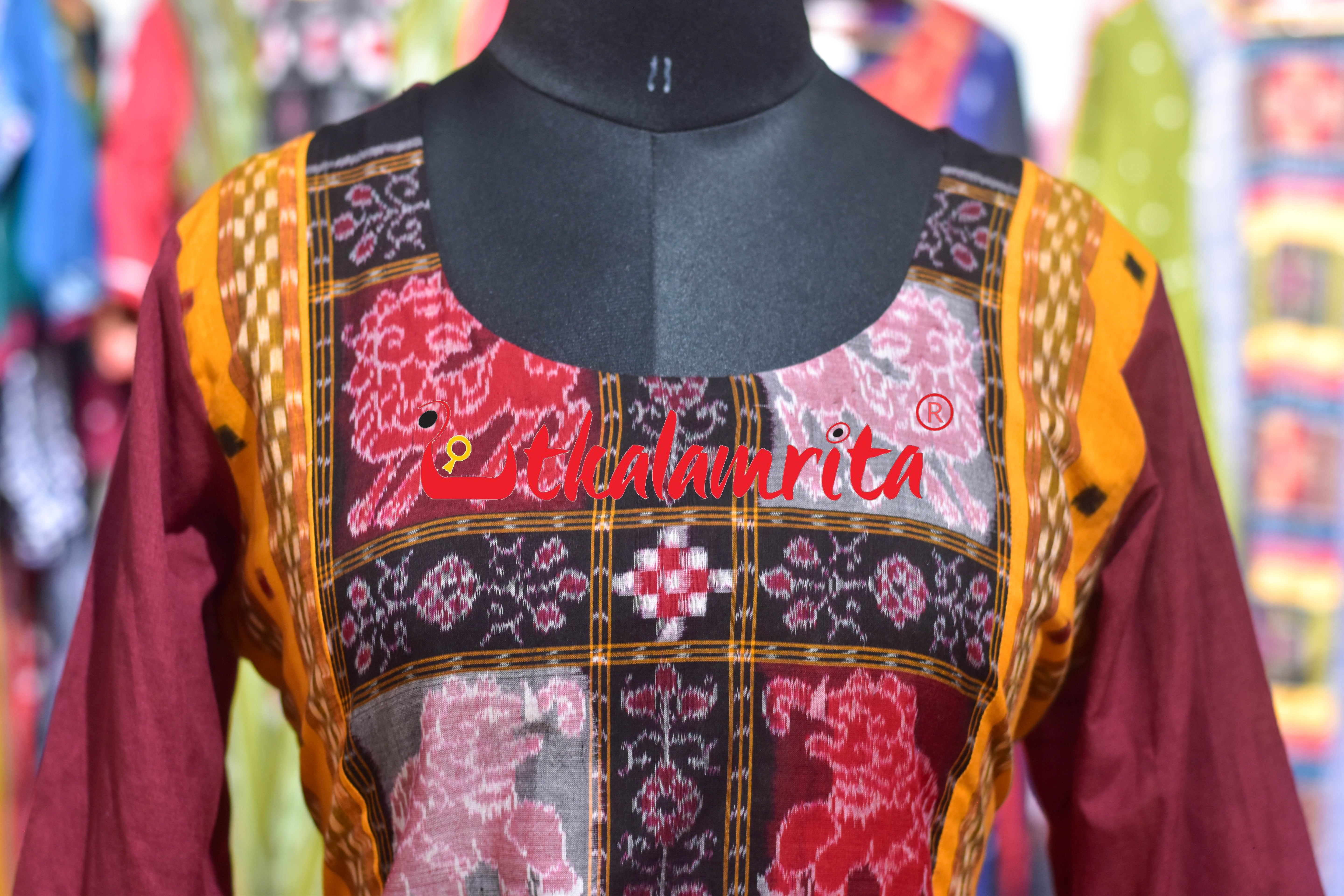 Yellow Tipa Pasapali with Middle Elephants Design (Ladies' Kurti)